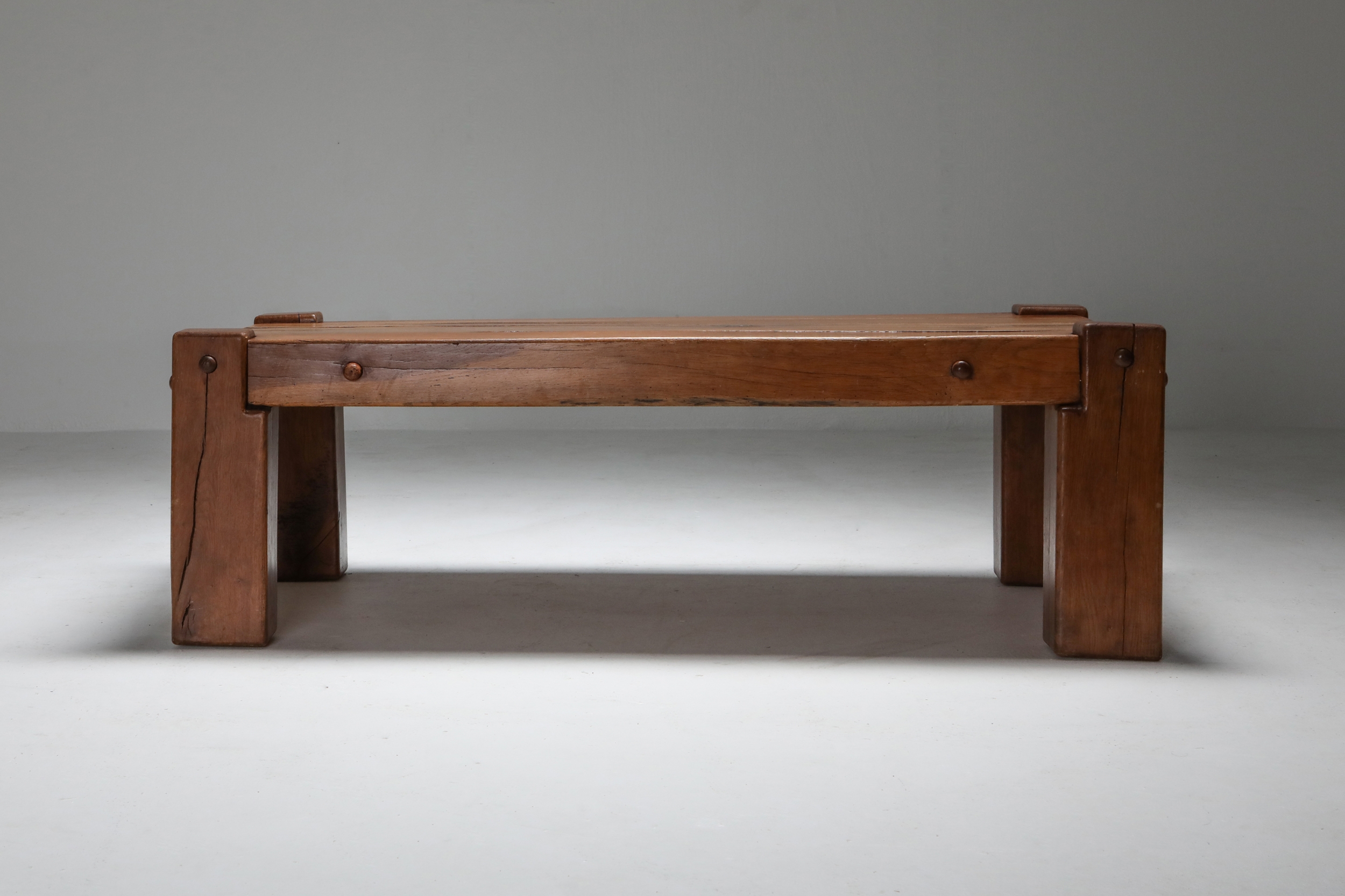 Rustic Modern Coffee Table in Solid Oak - 1960's