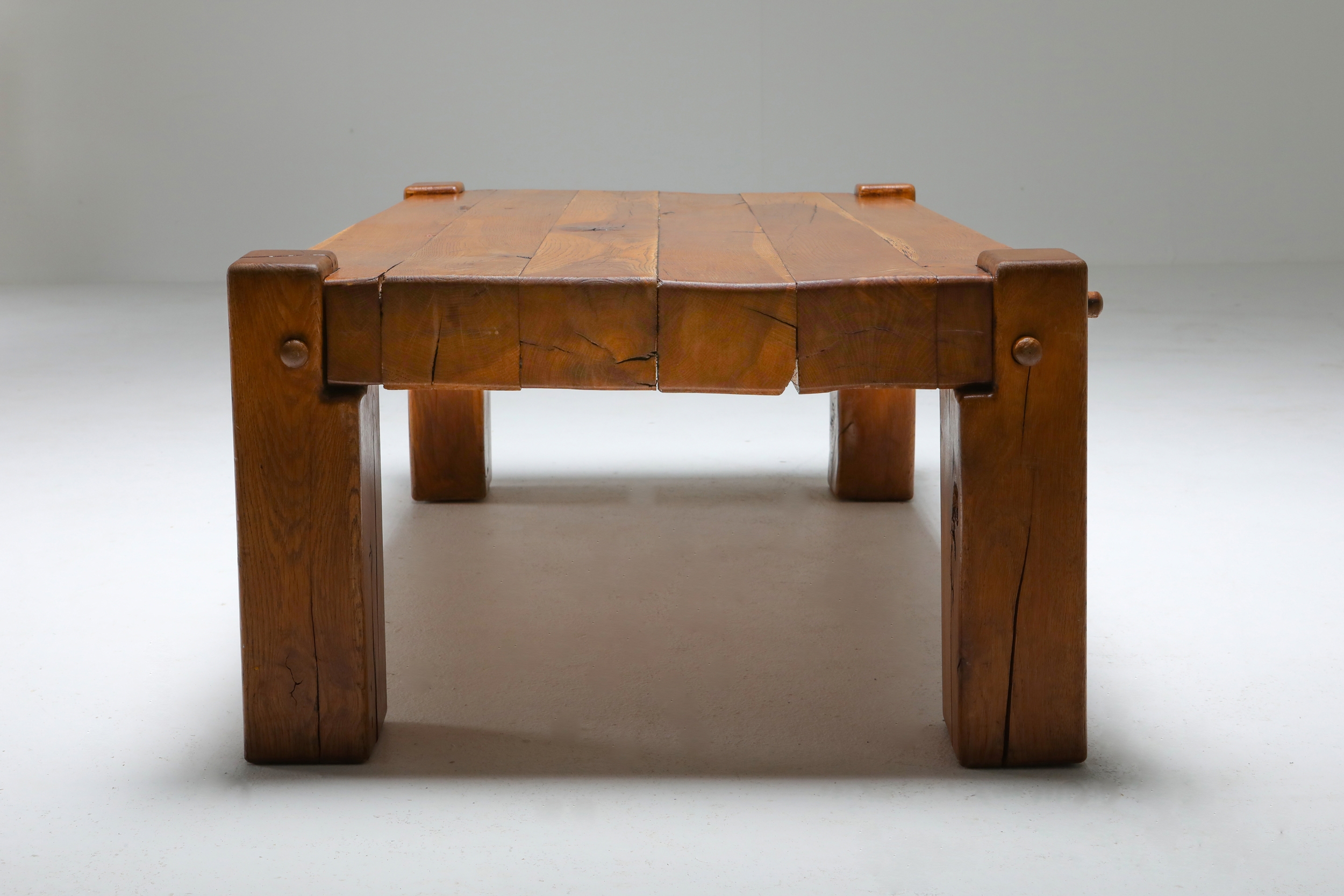 Rustic Modern Coffee Table in Solid Oak - 1960's