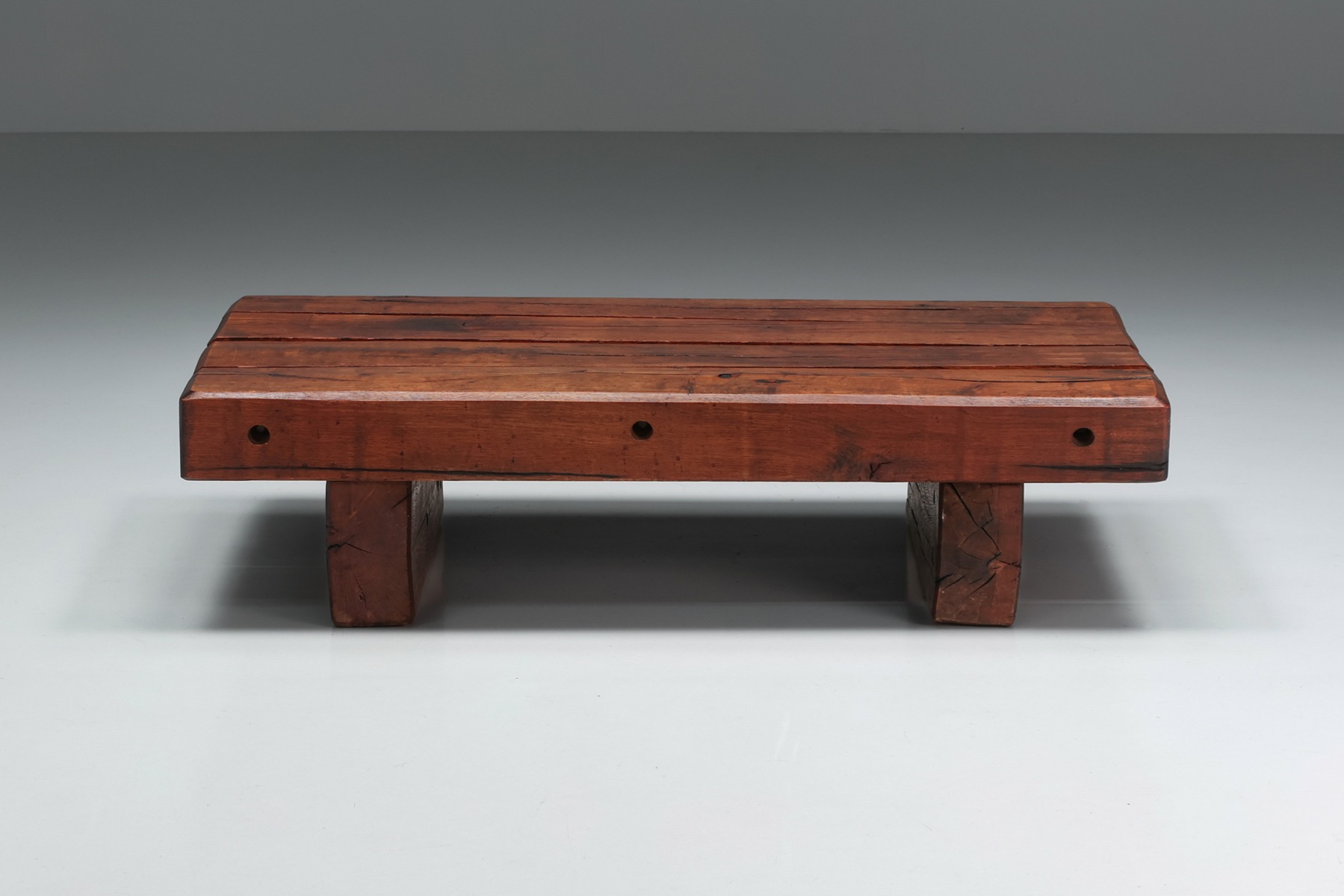 Rectangular Rustic Wood Coffee Table - 1940's