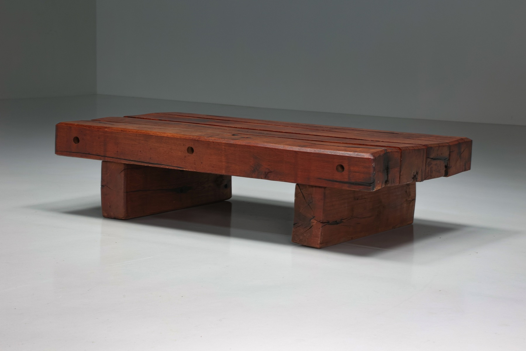 Rectangular Rustic Wood Coffee Table - 1940's