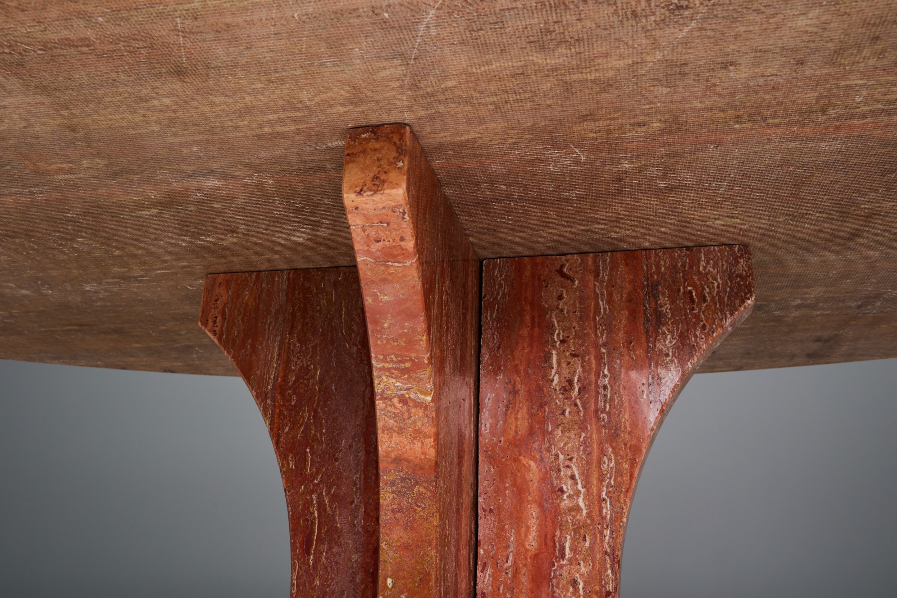Red Travertine Dining Table - 1970s
