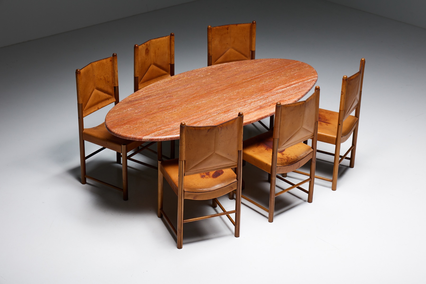 Red Travertine Dining Table - 1970s