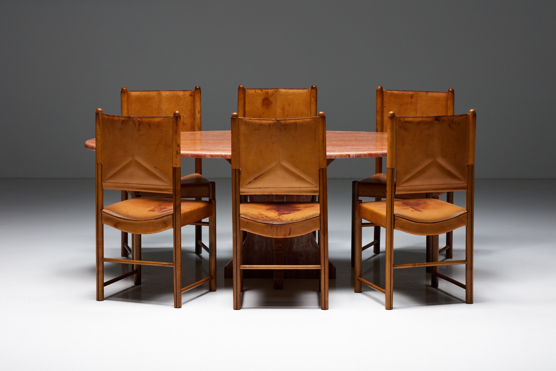 Red Travertine Dining Table - 1970s