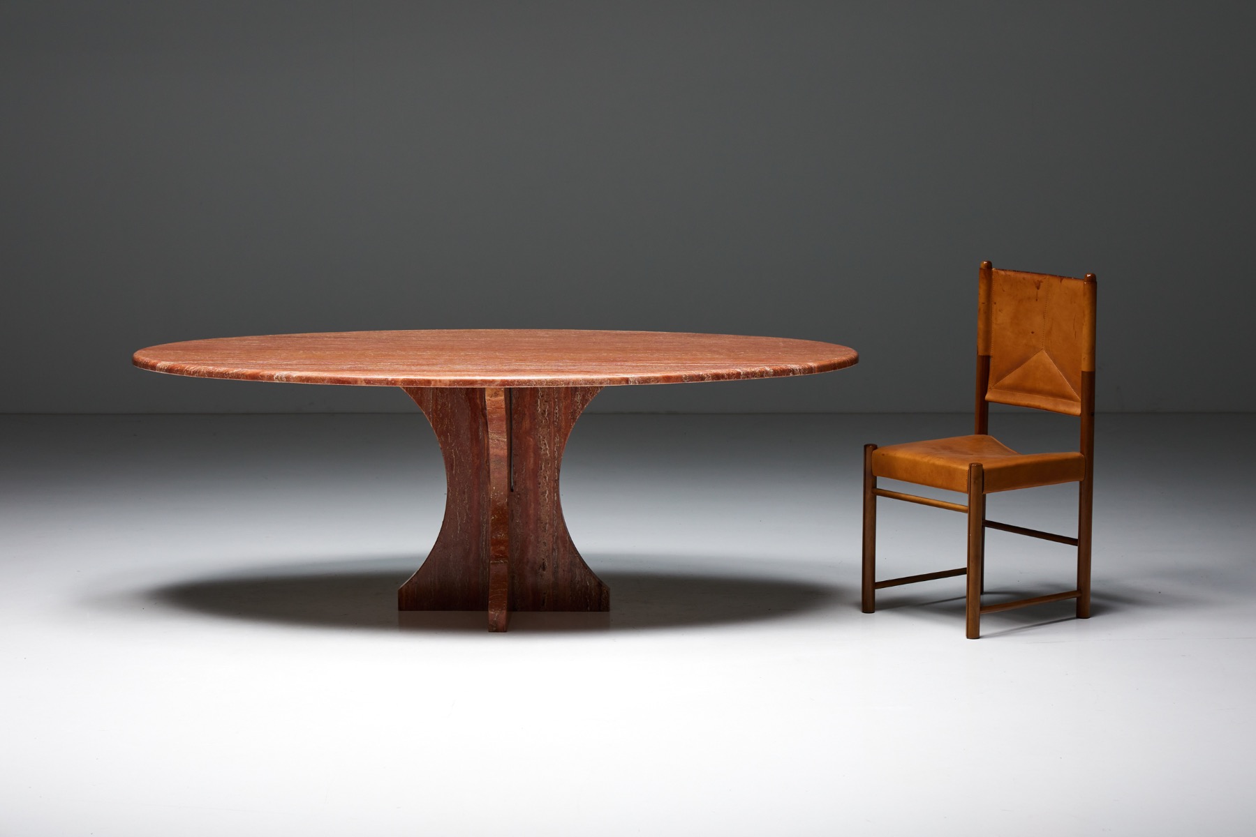 Red Travertine Dining Table - 1970s