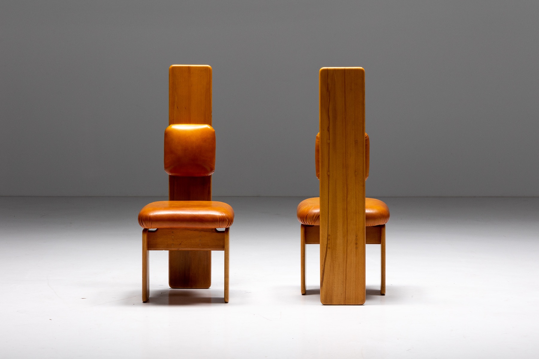 Beech and Leather Dining Chairs by Mario Marenco - 1970's