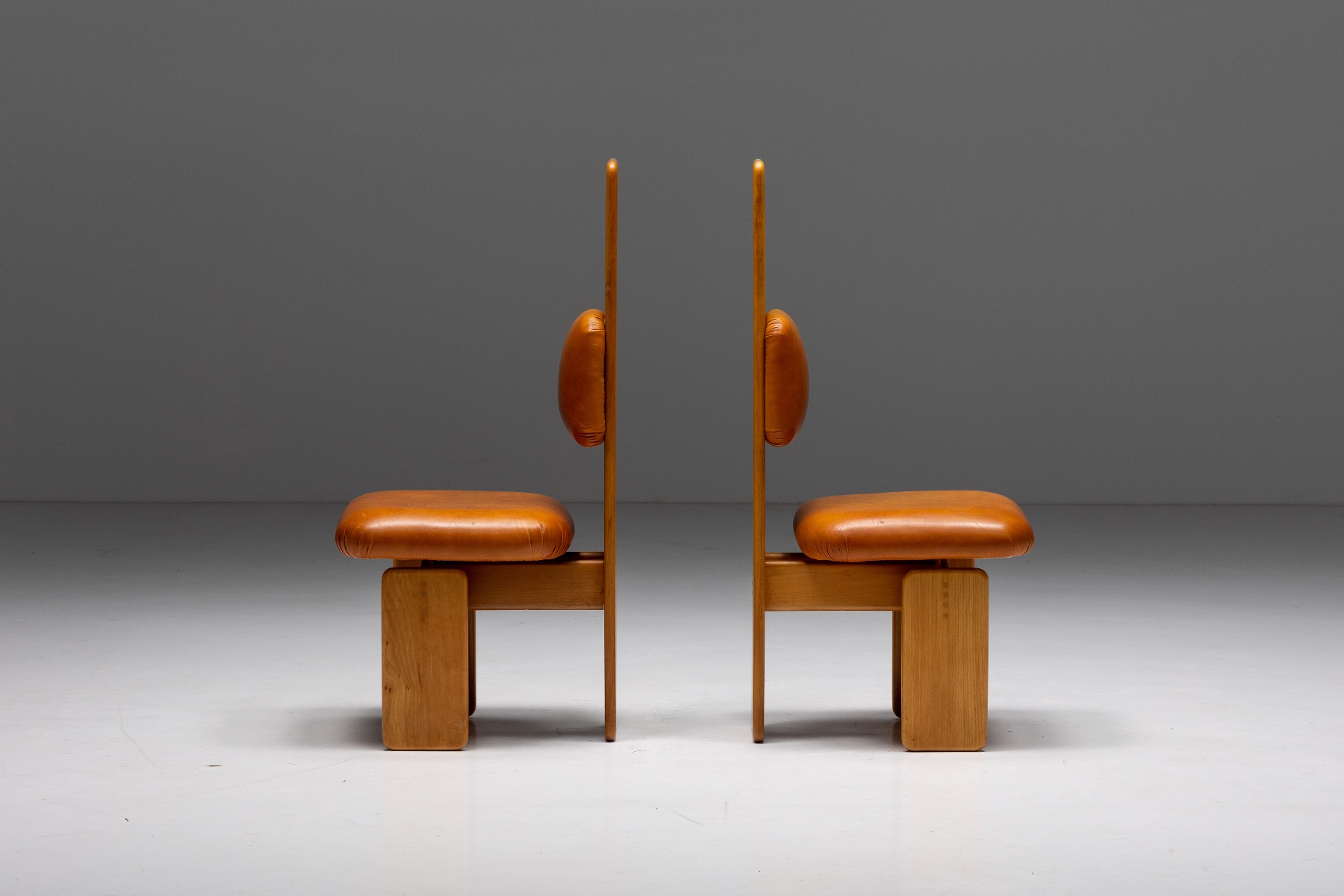 Beech and Leather Dining Chairs by Mario Marenco - 1970's
