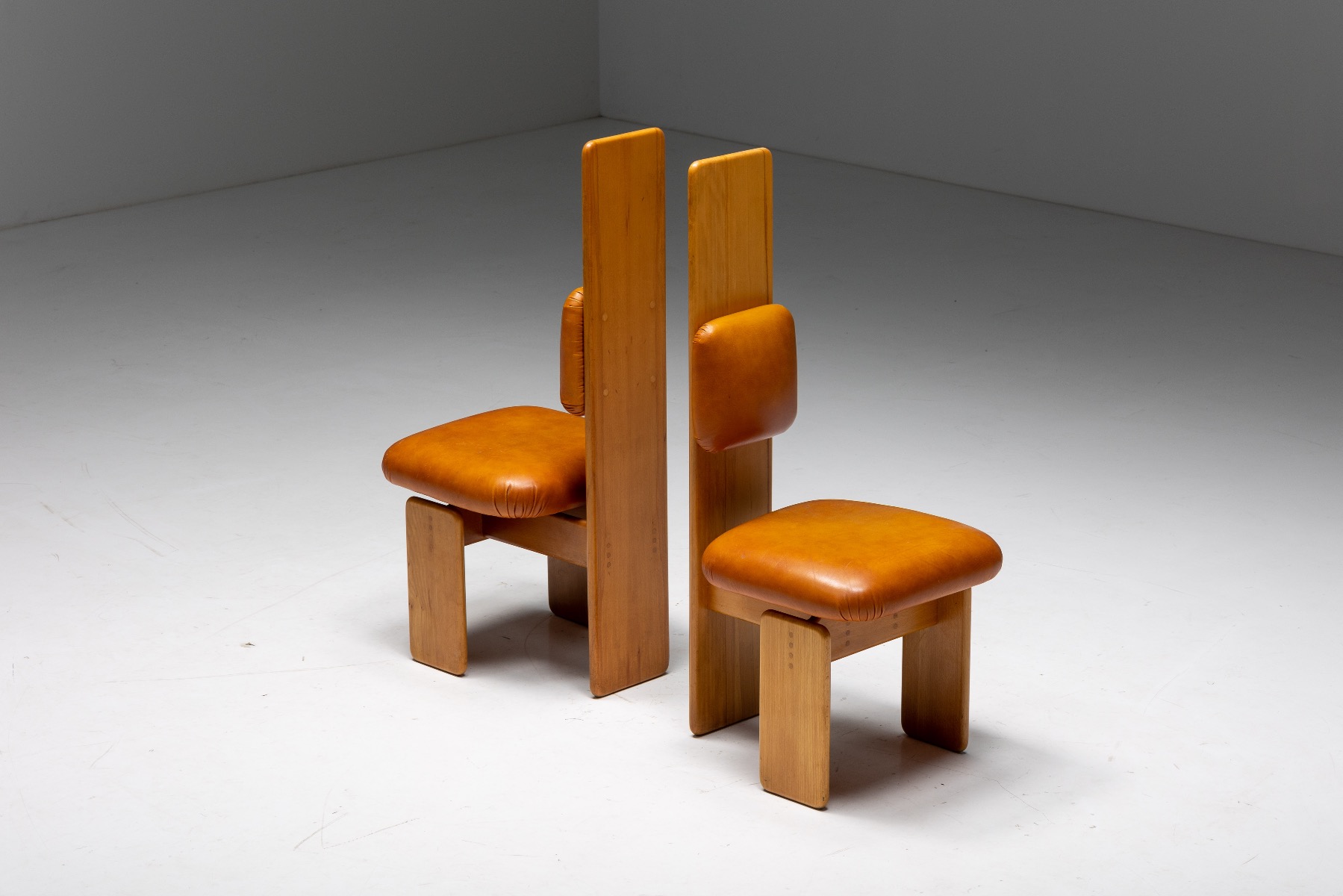 Beech and Leather Dining Chairs by Mario Marenco - 1970's