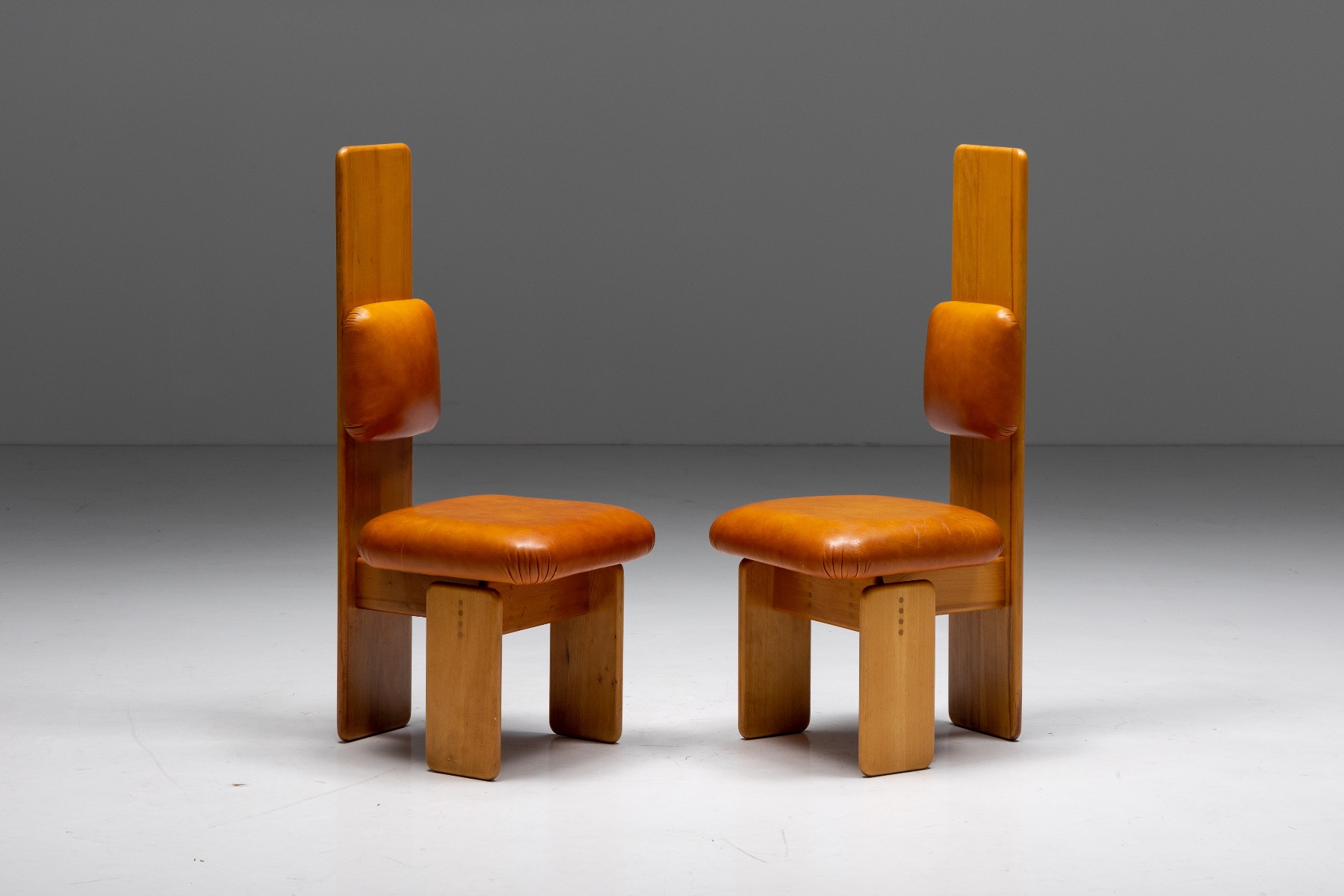 Beech and Leather Dining Chairs by Mario Marenco - 1970's