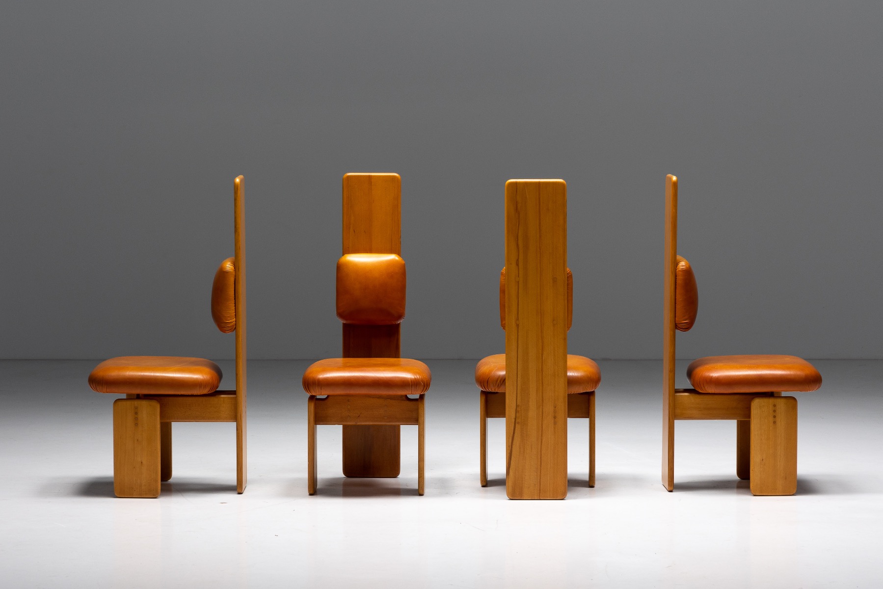 Beech and Leather Dining Chairs by Mario Marenco - 1970's