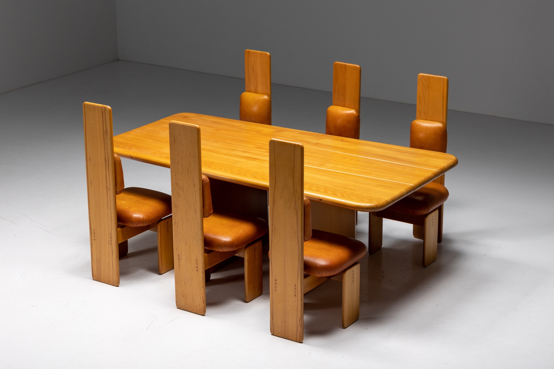 Beech and Leather Dining Chairs by Mario Marenco - 1970's