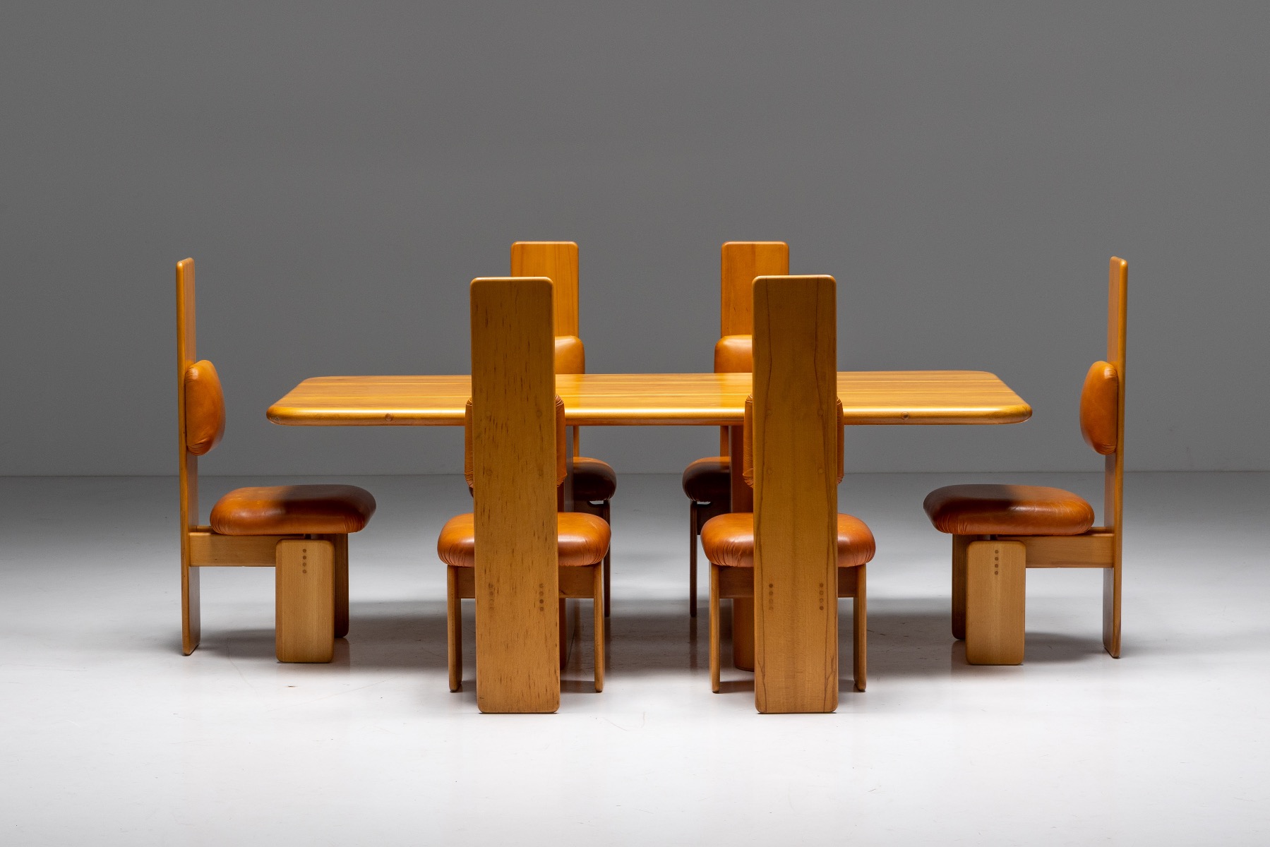 Beech and Leather Dining Chairs by Mario Marenco - 1970's