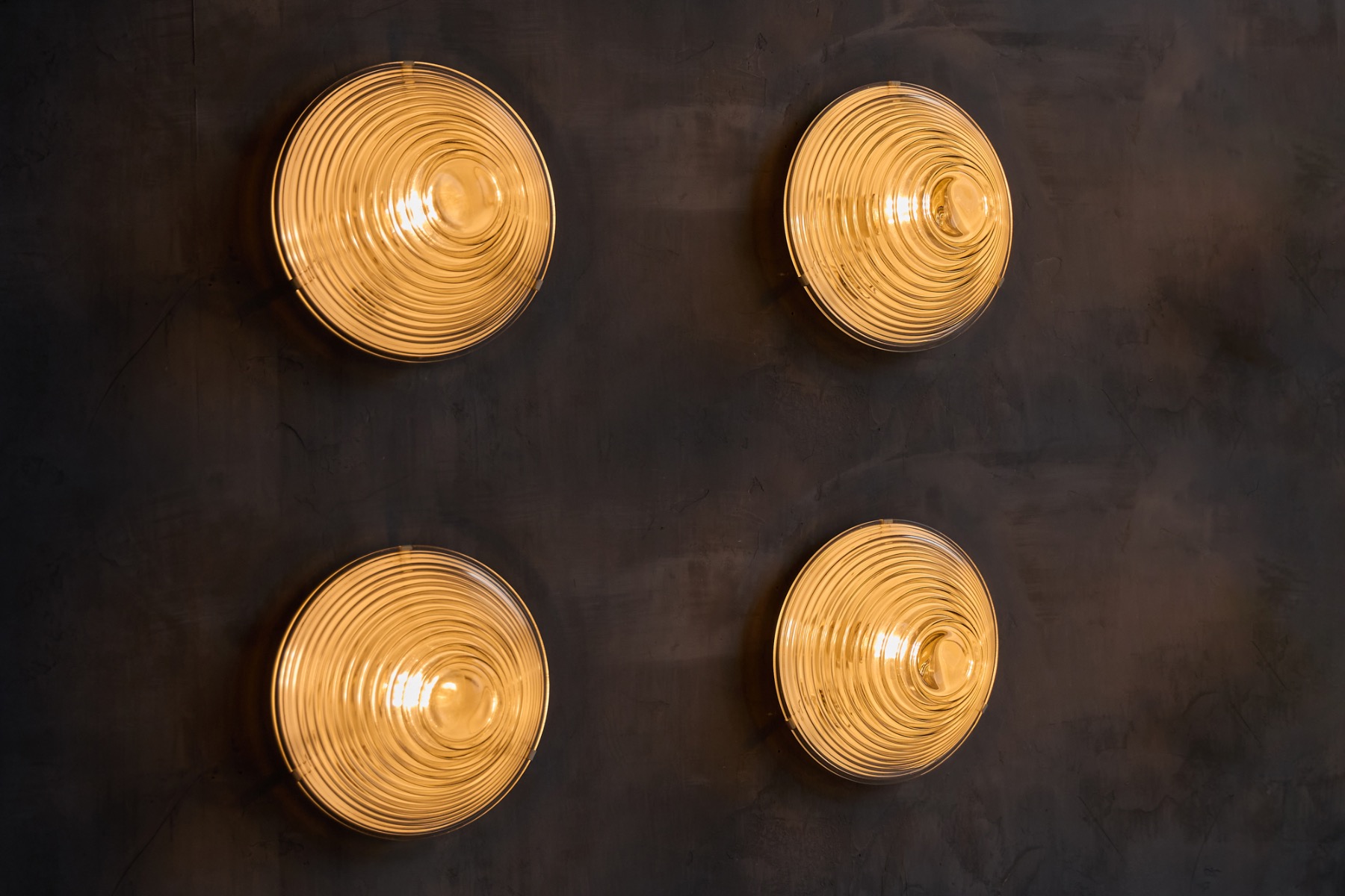 Ribbed Glass Wall Lights in the Manner of Mario Bellini, Italy - 1960s