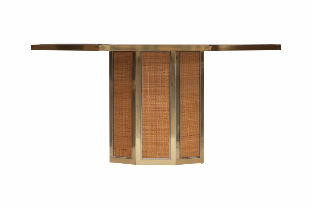 Italian Glam Brass And Glass Octagonal Dining Table, Romeo Rega - 1970s