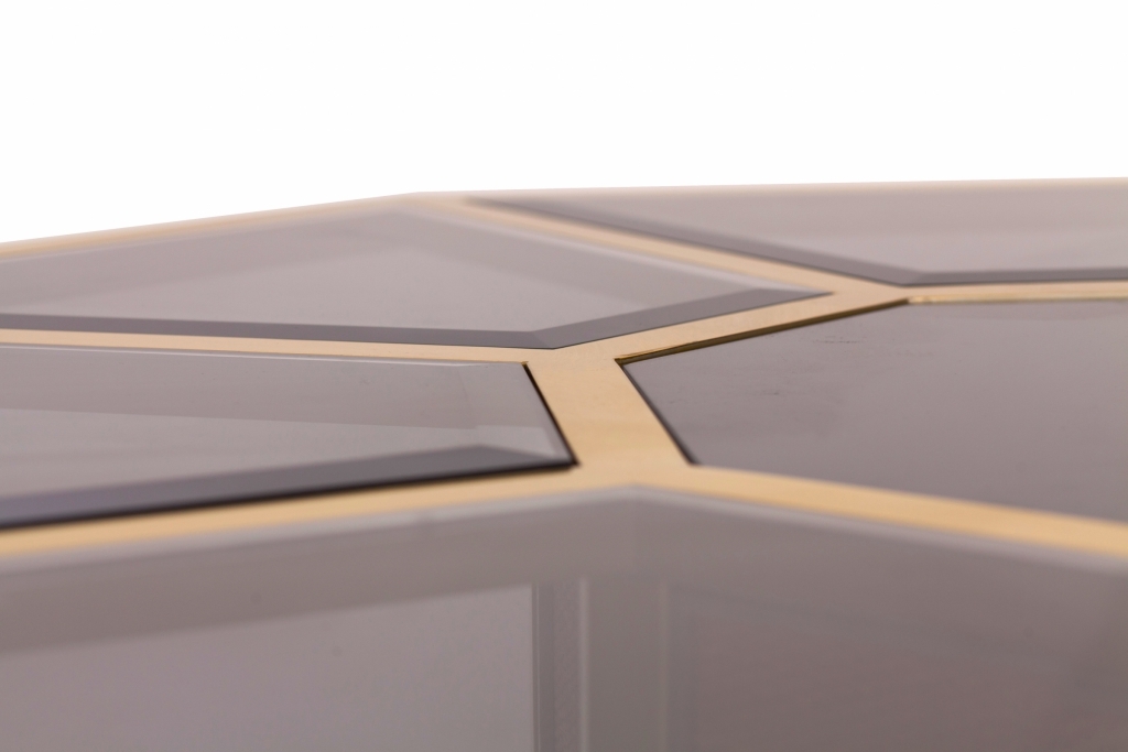 Italian Glam Brass And Glass Octagonal Dining Table, Romeo Rega - 1970s