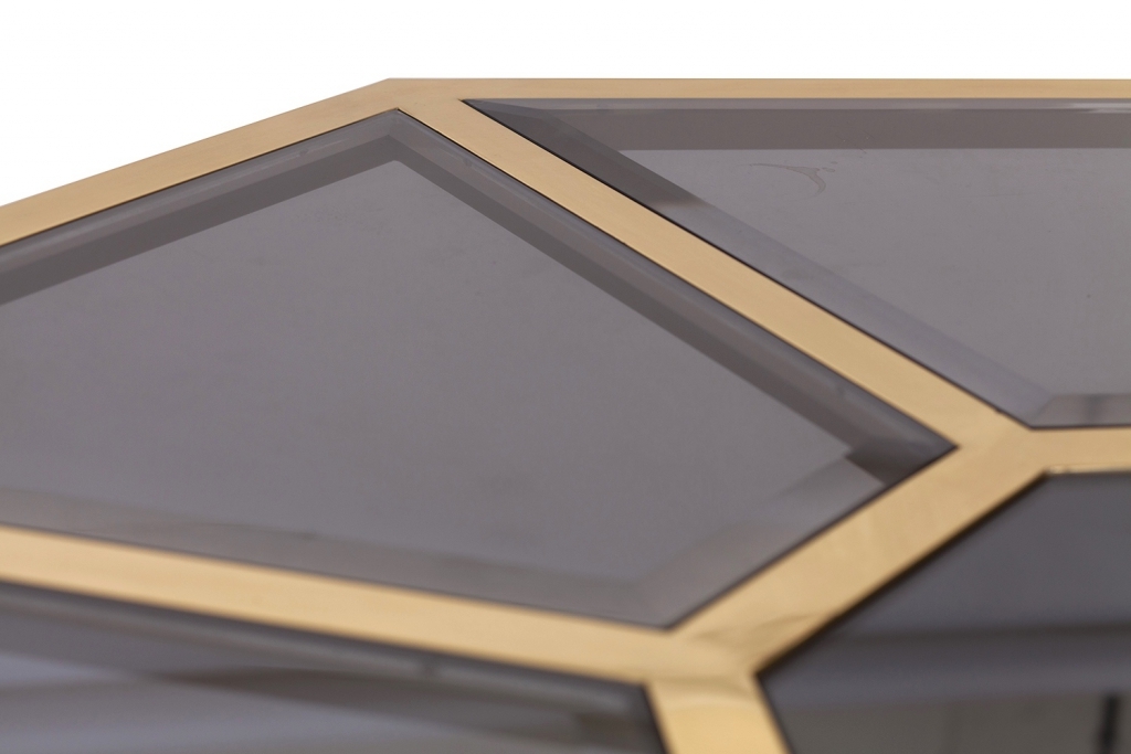 Italian Glam Brass And Glass Octagonal Dining Table, Romeo Rega - 1970s