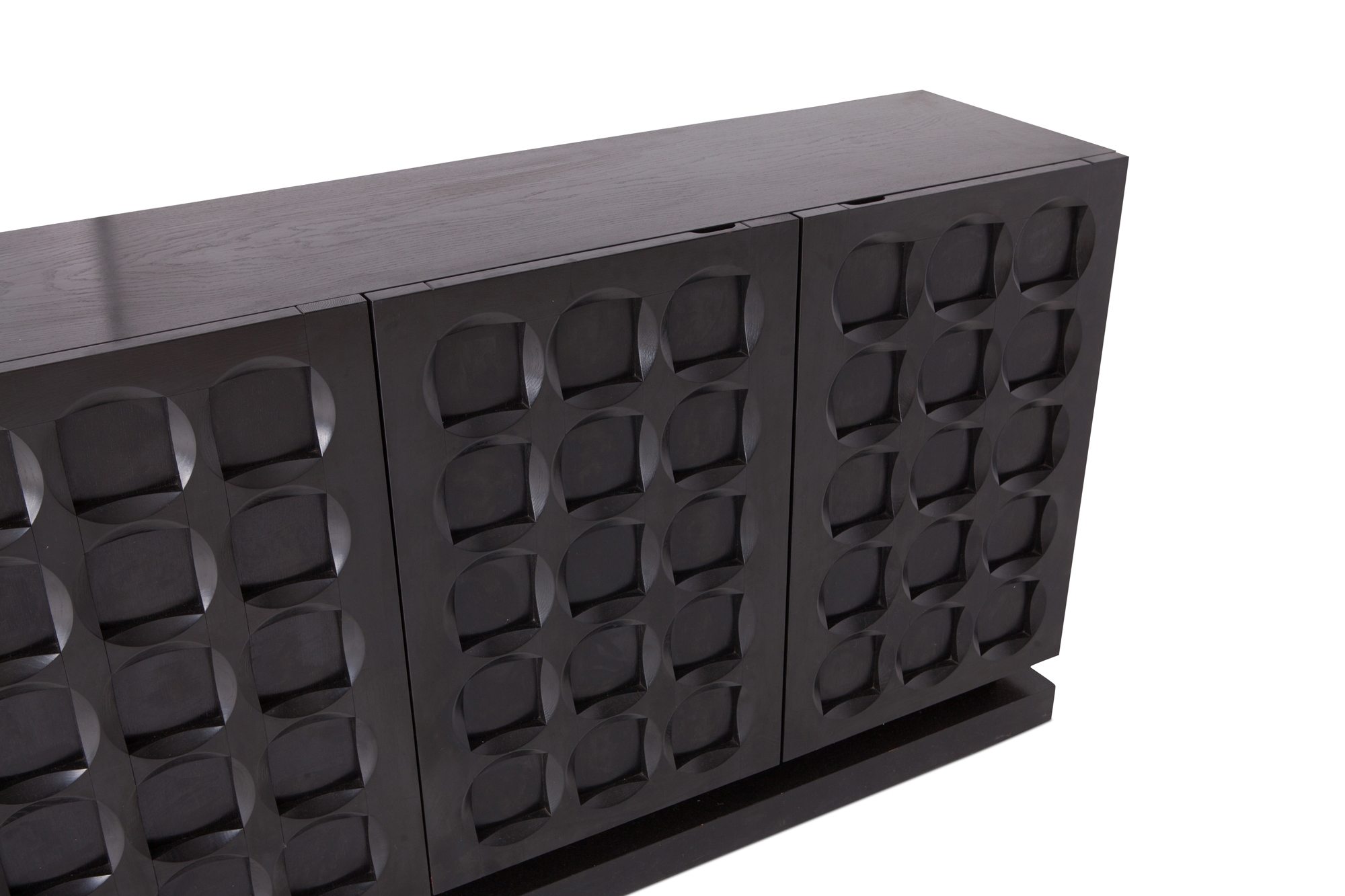 Brutalist Stained Oak Sideboard with Graphic Door Panels - 1970s