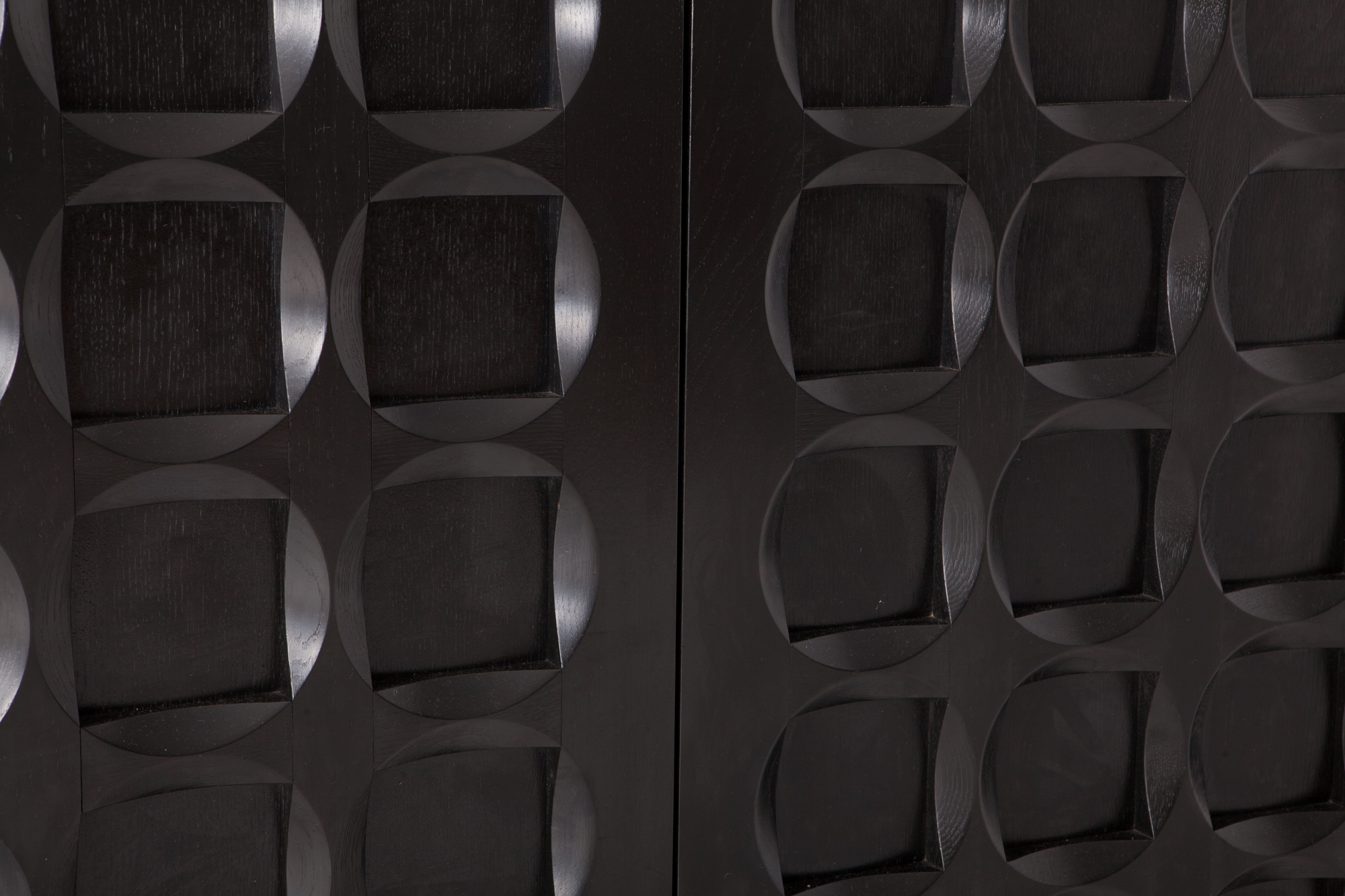 Brutalist Stained Oak Sideboard with Graphic Door Panels - 1970s