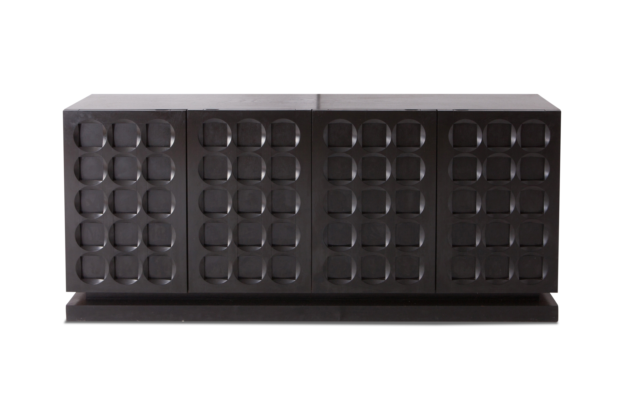 Brutalist Stained Oak Sideboard with Graphic Door Panels - 1970s