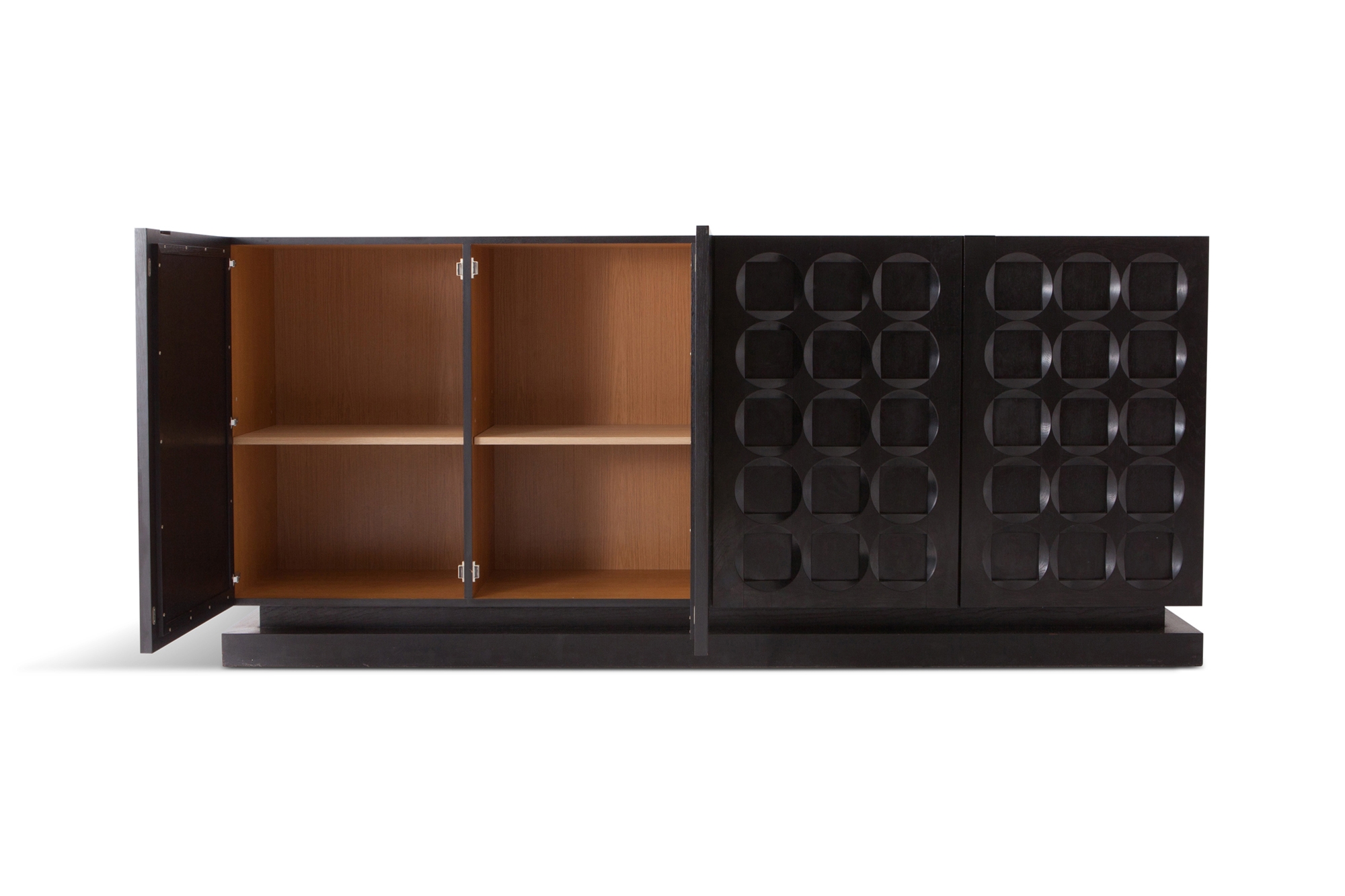 Brutalist Stained Oak Sideboard with Graphic Door Panels - 1970s