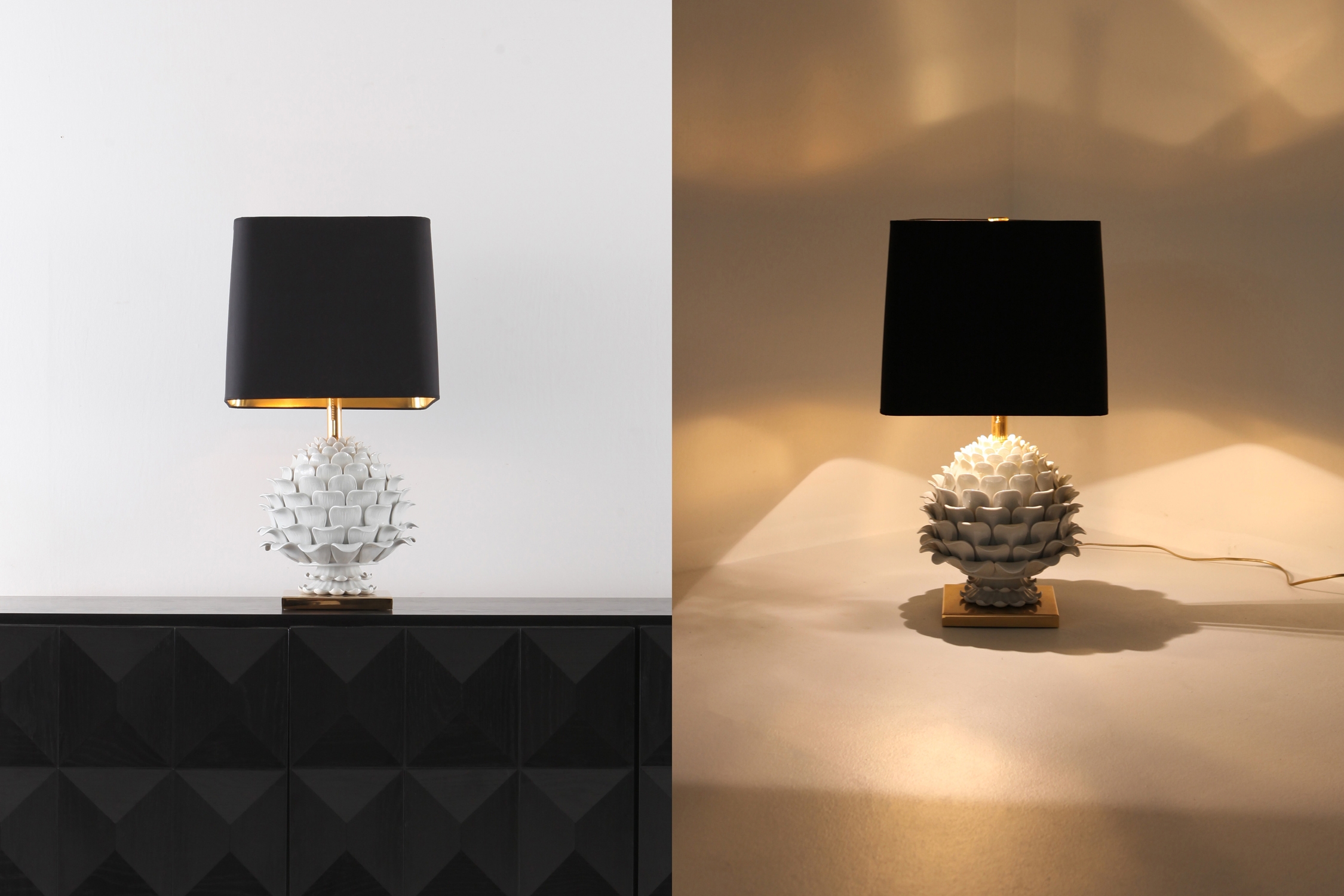Ceramic and Brass Artichoke Table Lamp - 1950s