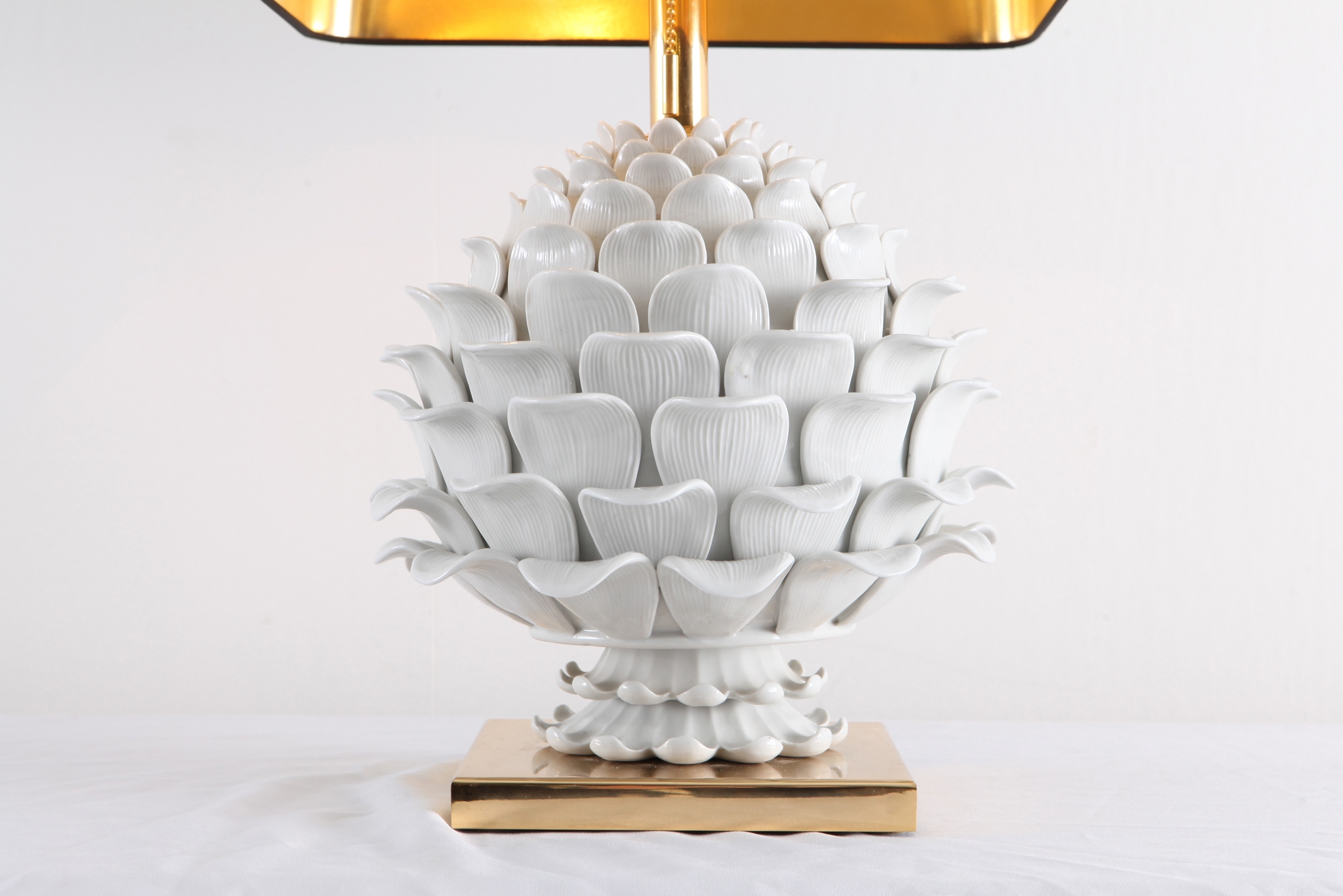 Goldwood by Boris | Ceramic and Brass Artichoke Table Lamp - 1950s