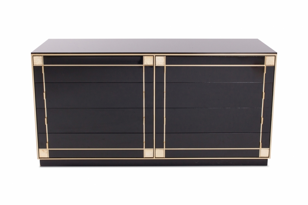 Black Lacquer And Brass Drawer Cabinet, Pierre Cardin - 1980s 