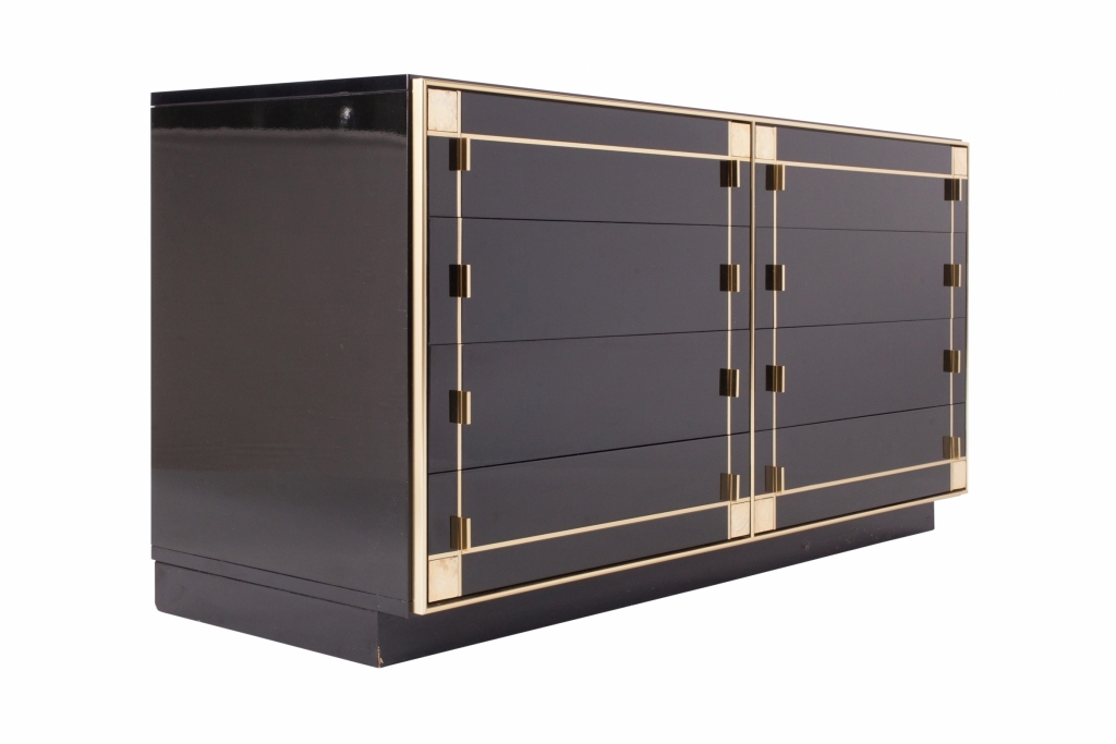 Black Lacquer And Brass Drawer Cabinet, Pierre Cardin - 1980s 