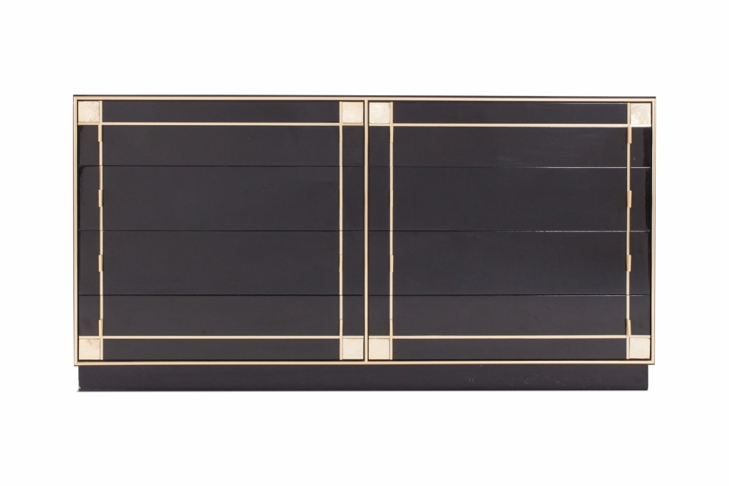 Black Lacquer And Brass Drawer Cabinet, Pierre Cardin - 1980s 