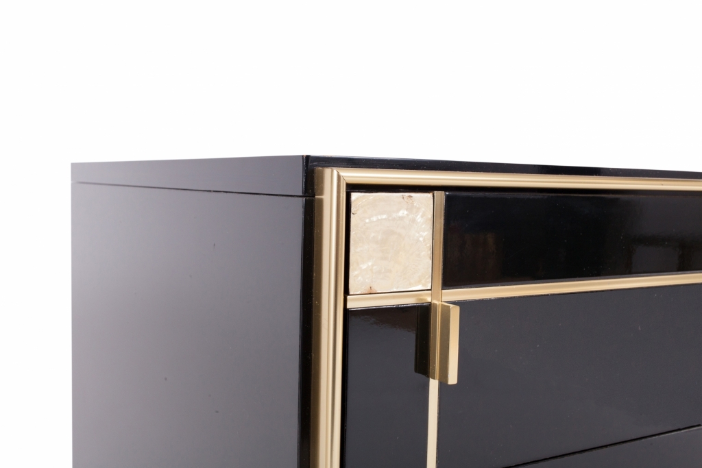 Black Lacquer And Brass Drawer Cabinet, Pierre Cardin - 1980s 