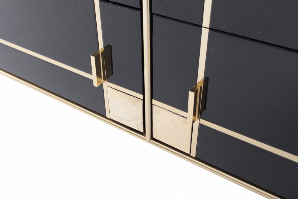 Black Lacquer And Brass Drawer Cabinet, Pierre Cardin - 1980s 