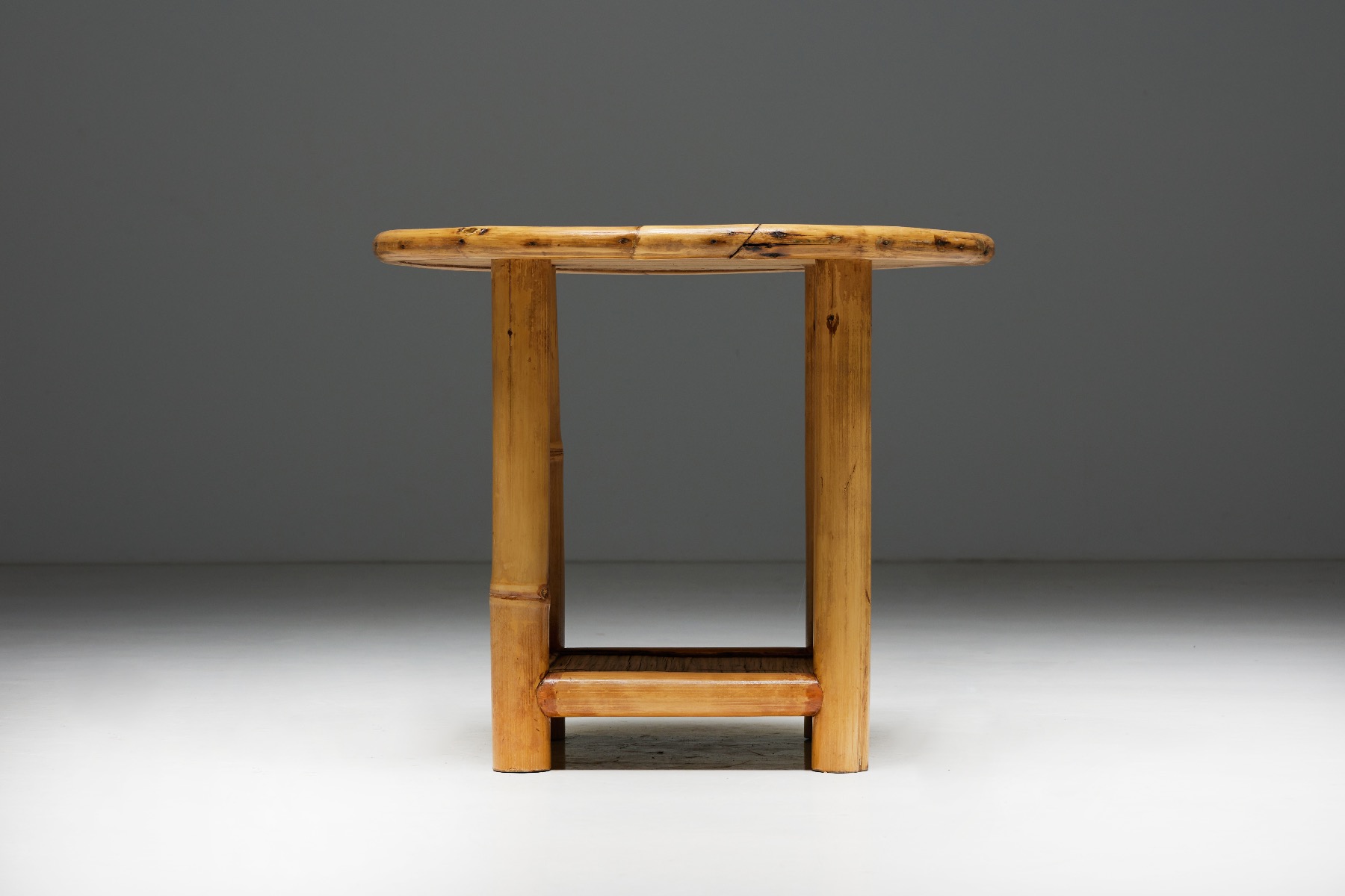 Round Bamboo Side Table - 1970s