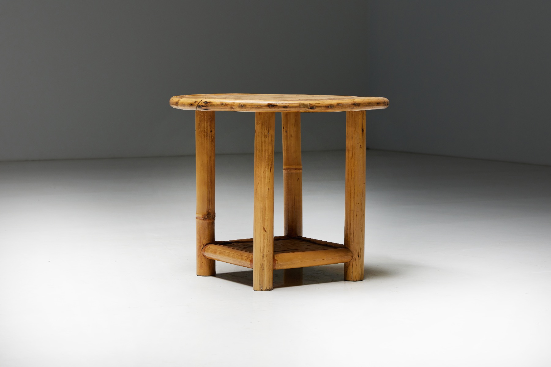 Round Bamboo Side Table - 1970s