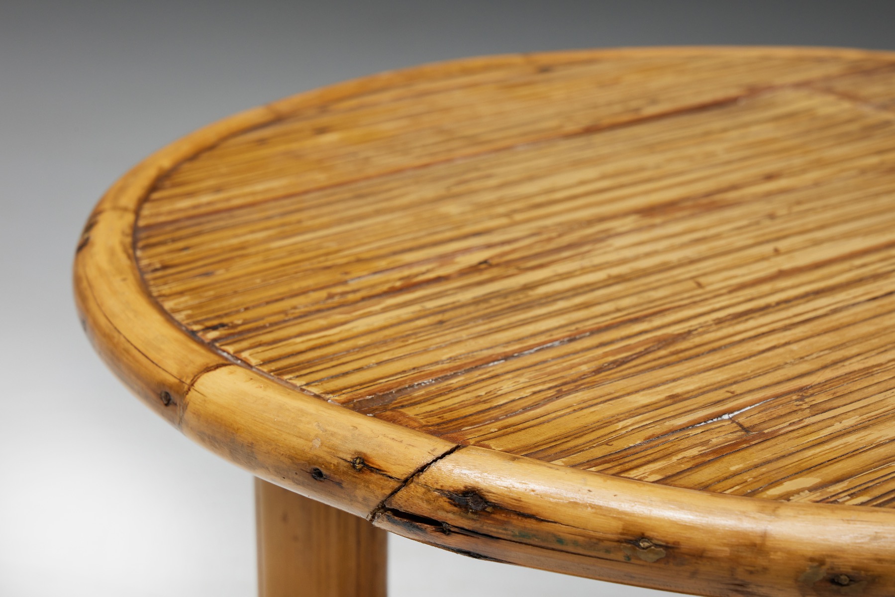 Round Bamboo Side Table - 1970s