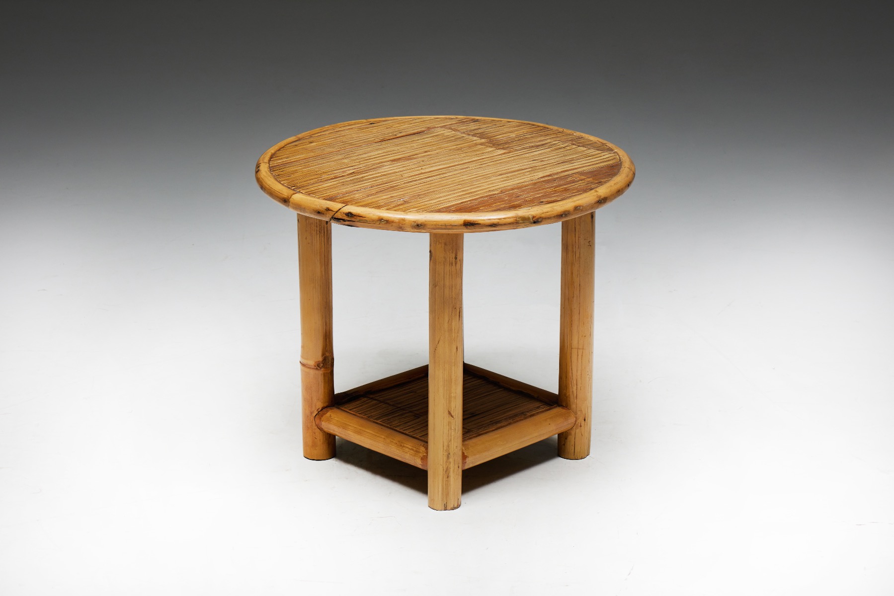Round Bamboo Side Table - 1970s