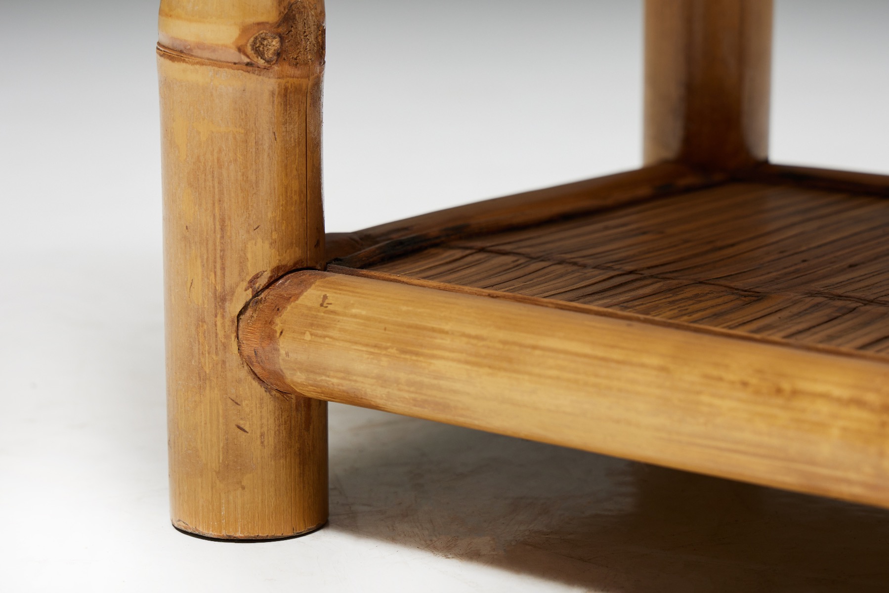 Round Bamboo Side Table - 1970s
