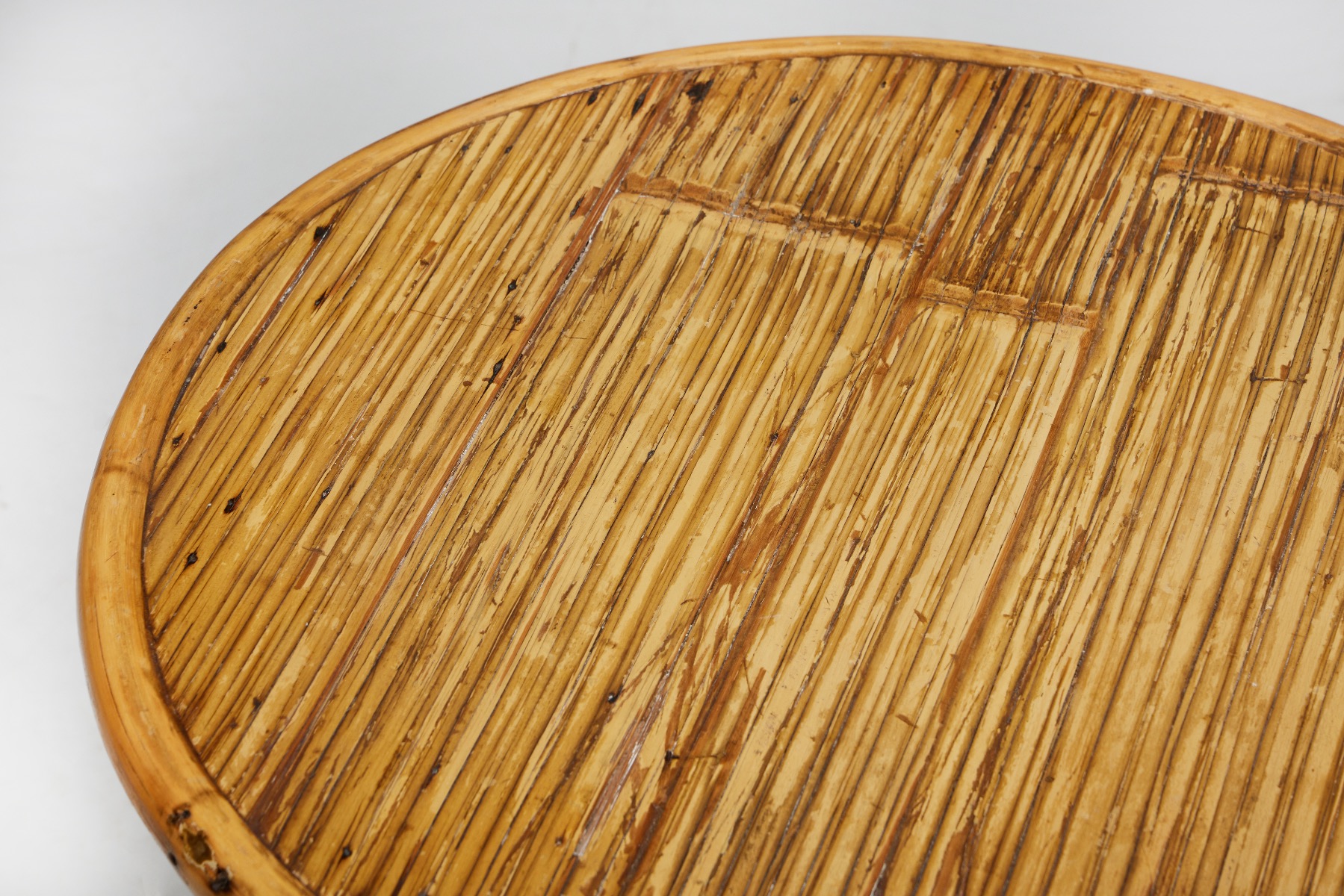 Round Bamboo Side Table - 1970s