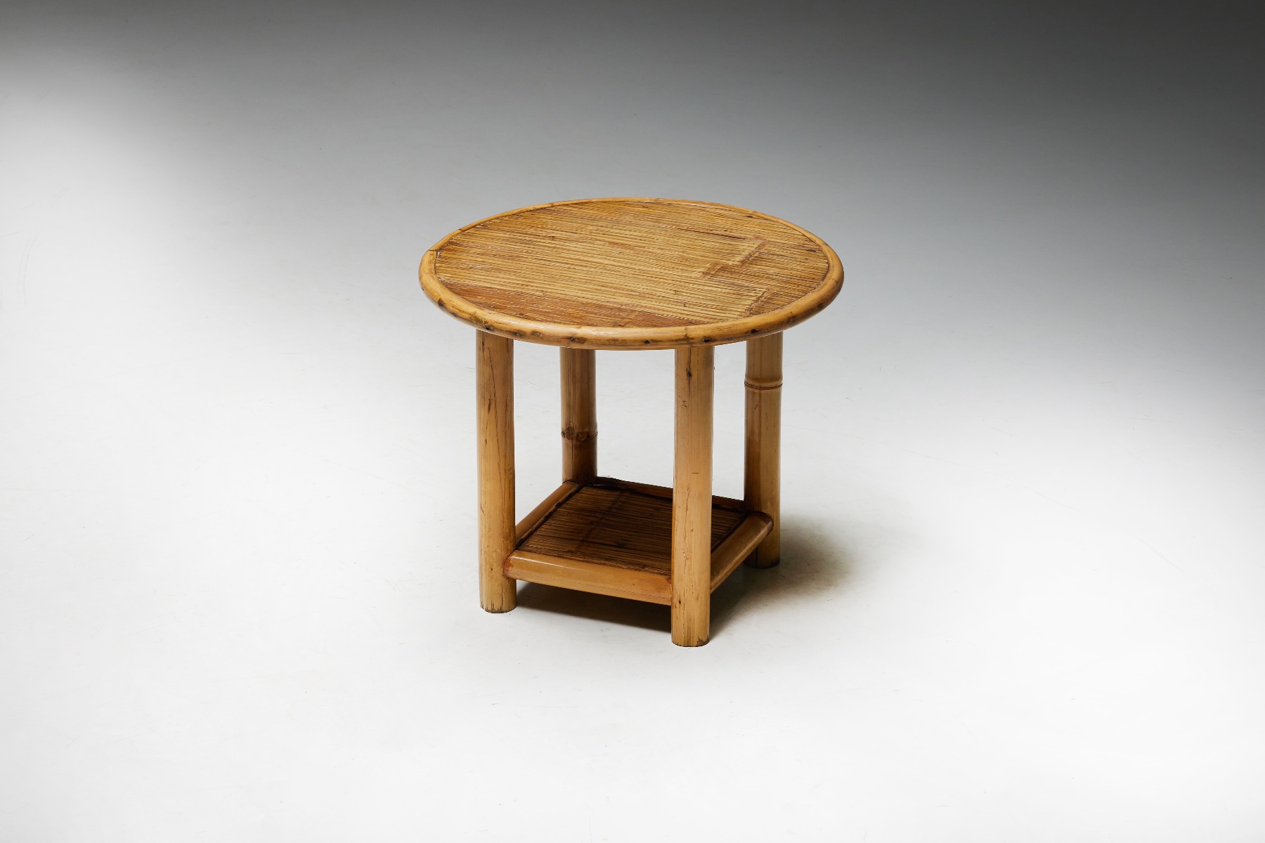 Round Bamboo Side Table - 1970s