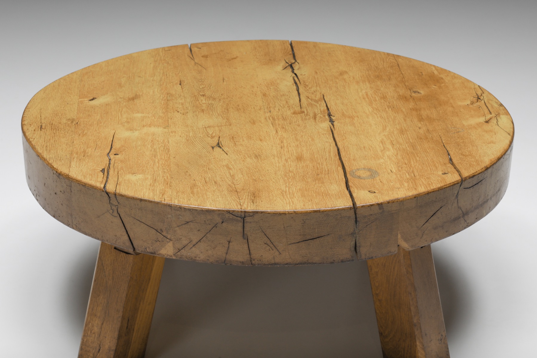 Round Rustic Wooden Coffee Table - 1950s