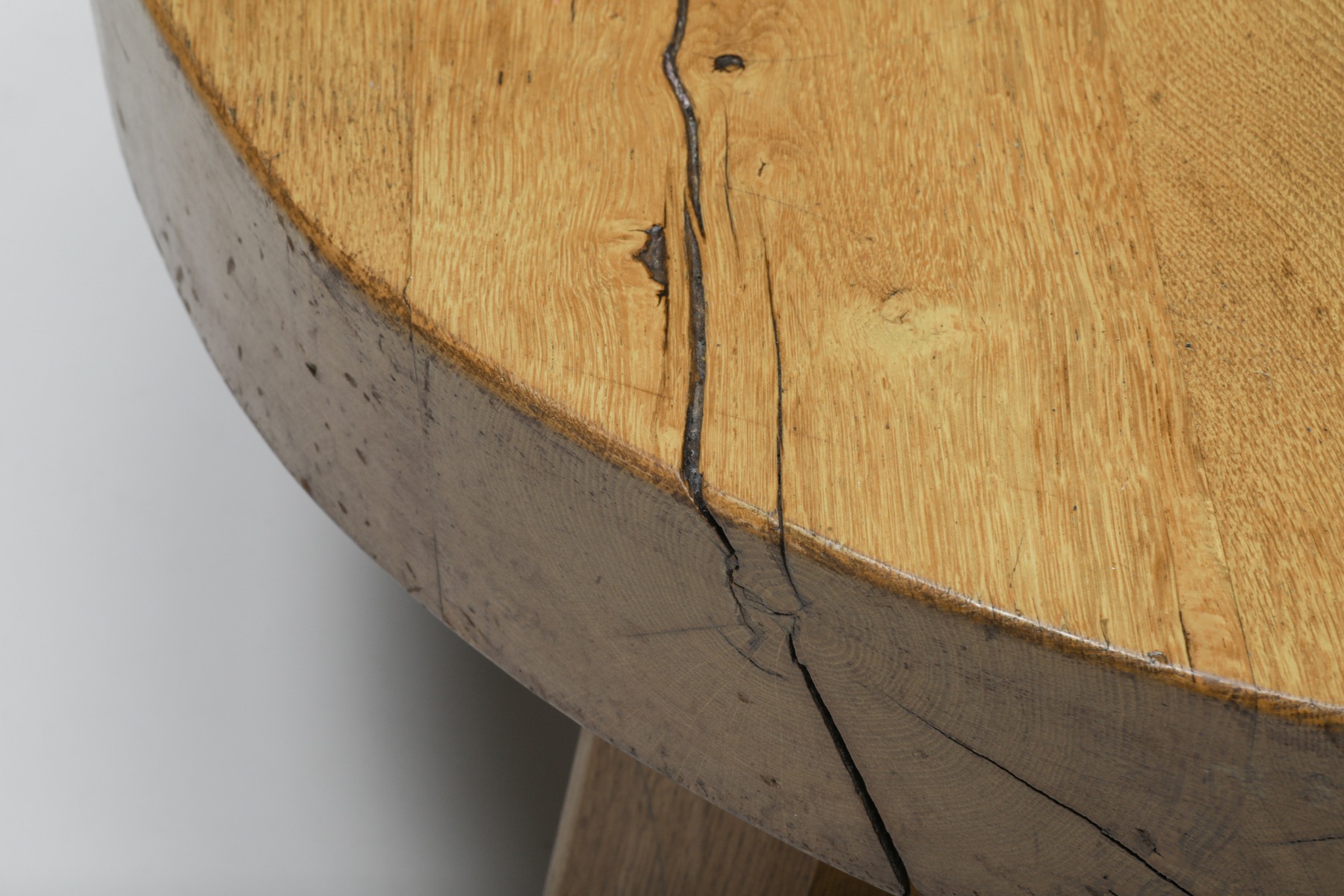 Round Rustic Wooden Coffee Table - 1950s