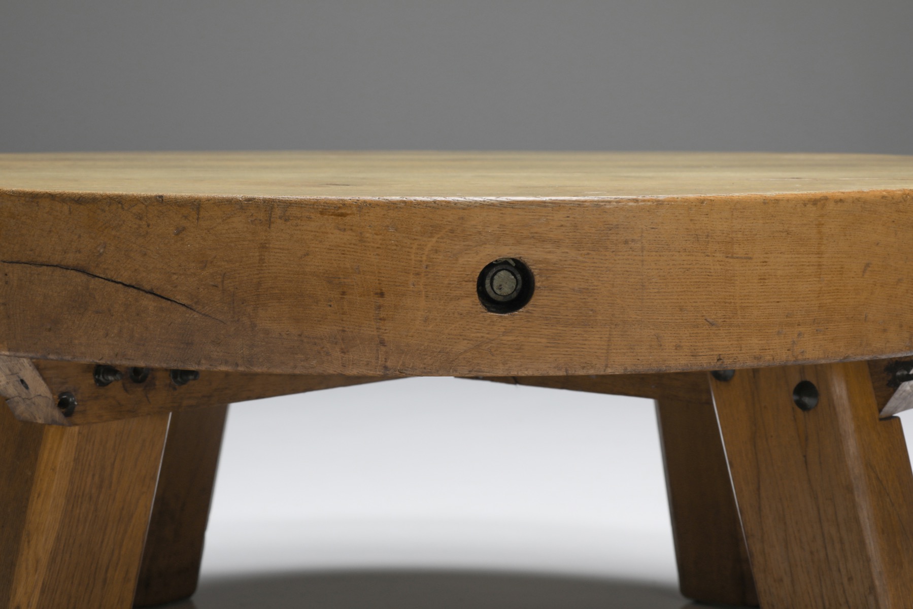 Round Rustic Wooden Coffee Table - 1950s