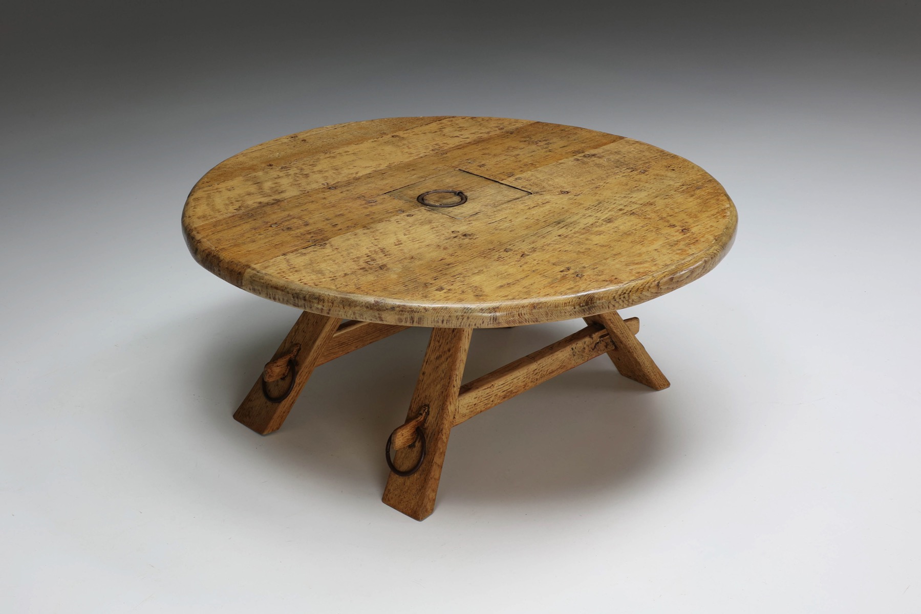 Round Rustic Coffee Table with Ring I - 1960's