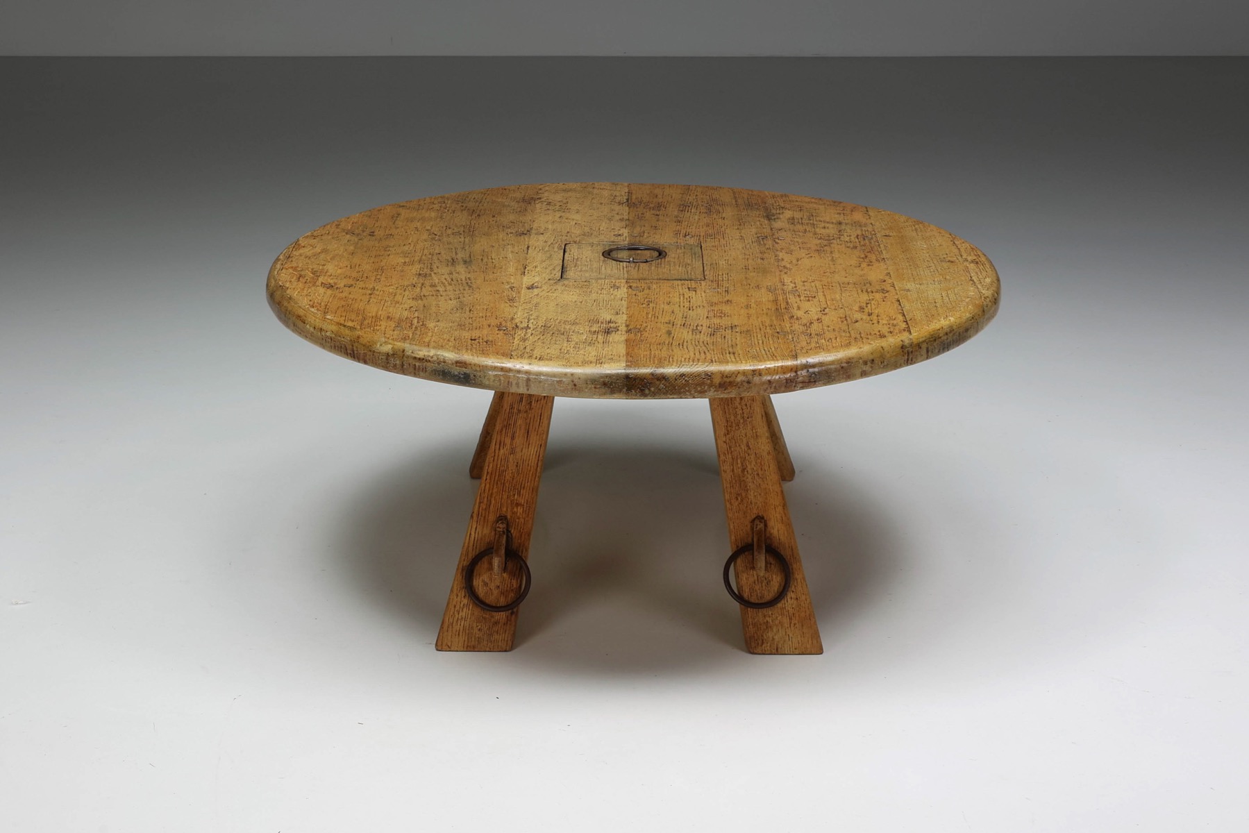 Round Rustic Coffee Table with Ring I - 1960's