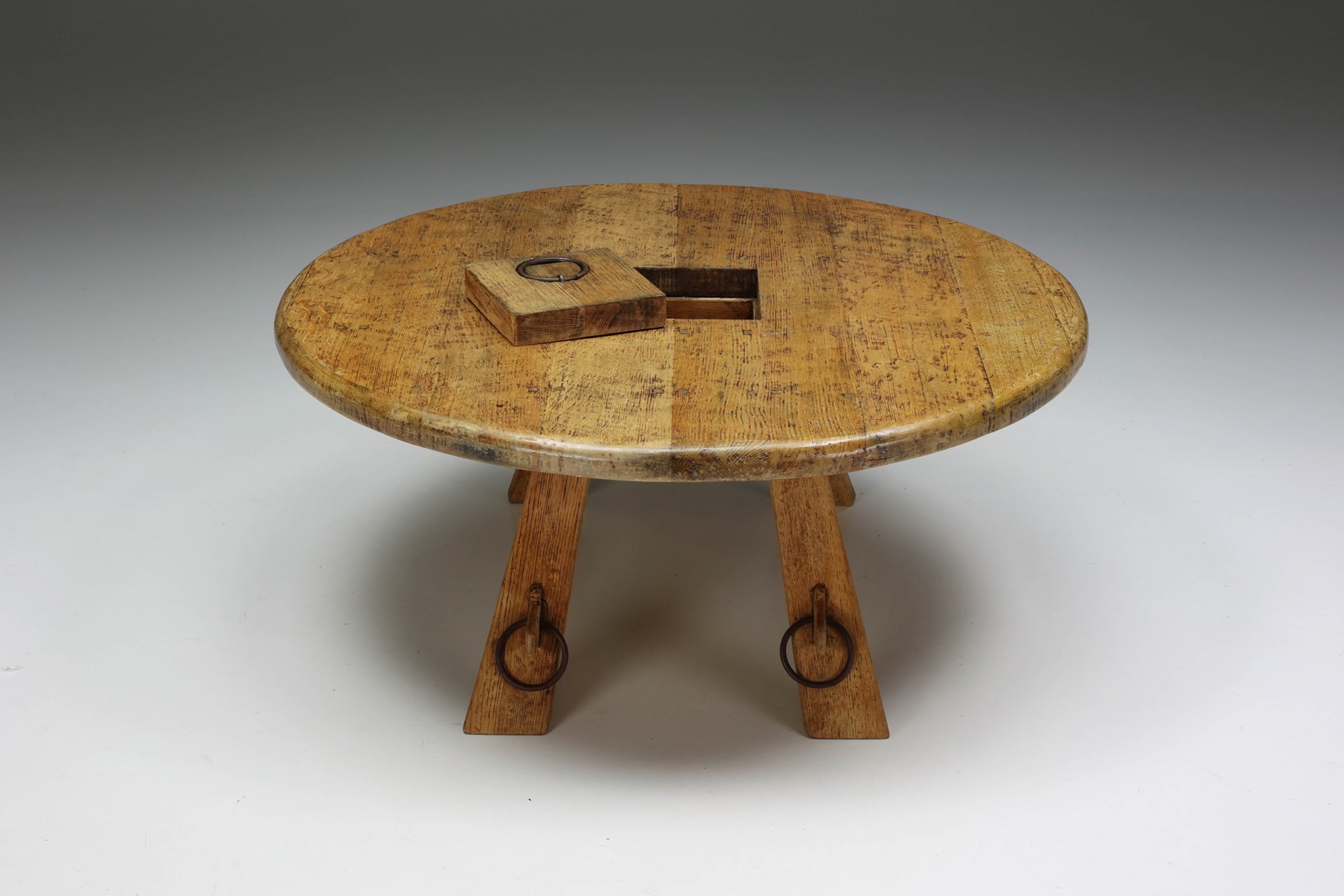 Round Rustic Coffee Table with Ring I - 1960's