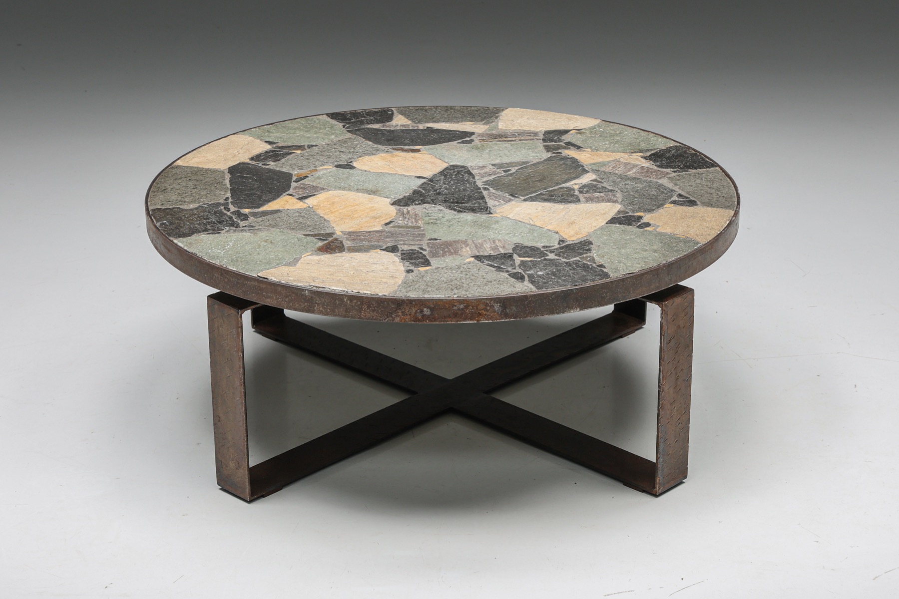 Round Mosaic Stone Coffee Table - 1950's
