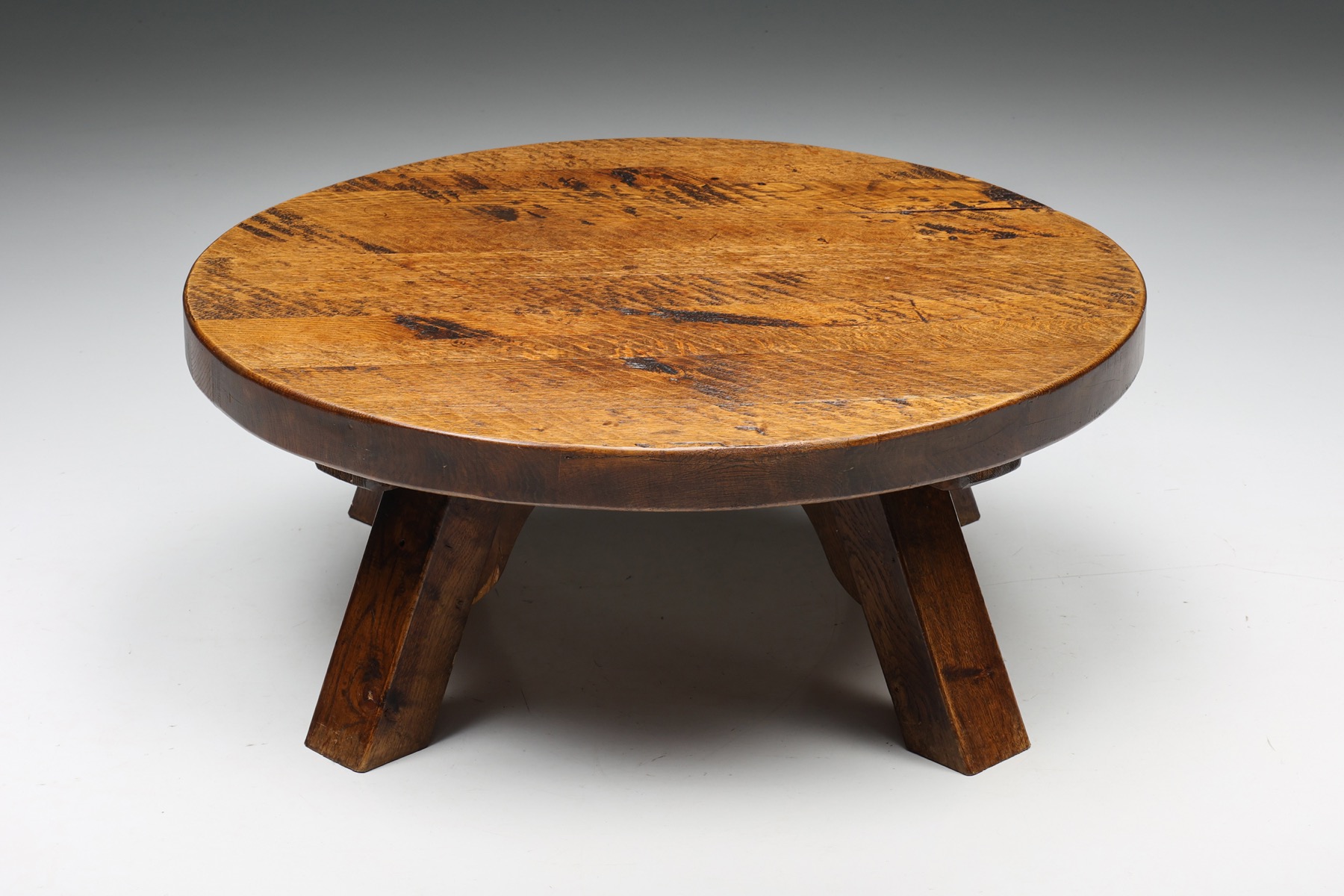 Round Wabi-Sabi Rustic Coffee Table - 1940s