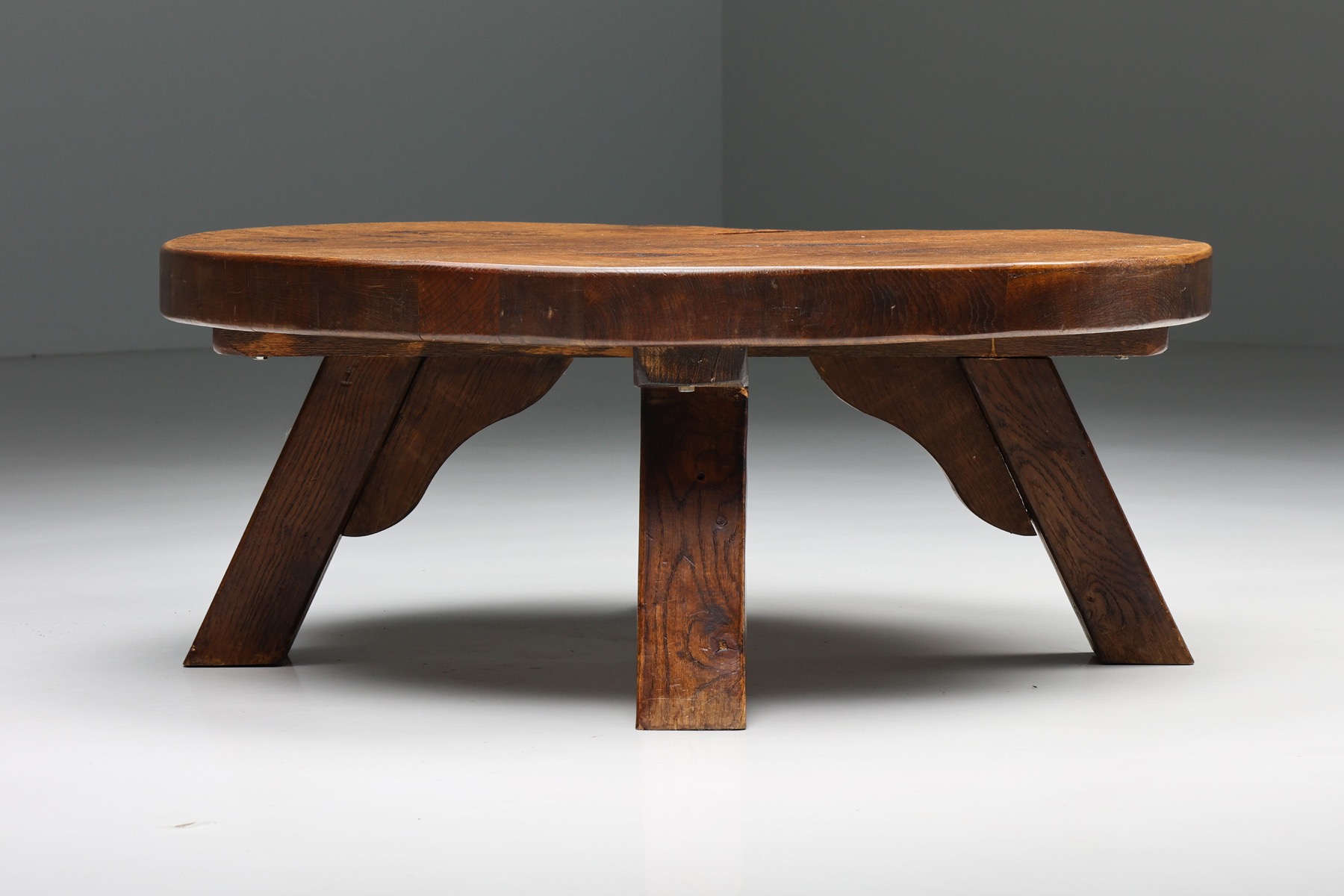 Round Wabi-Sabi Rustic Coffee Table - 1940s