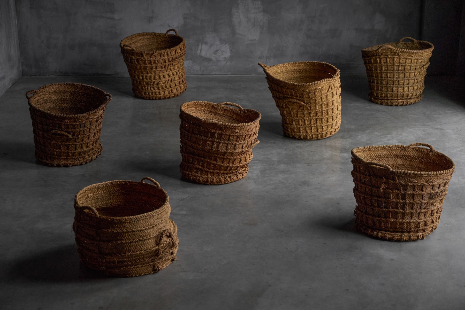 Rustic farmhouse basket woven from natural fibers
