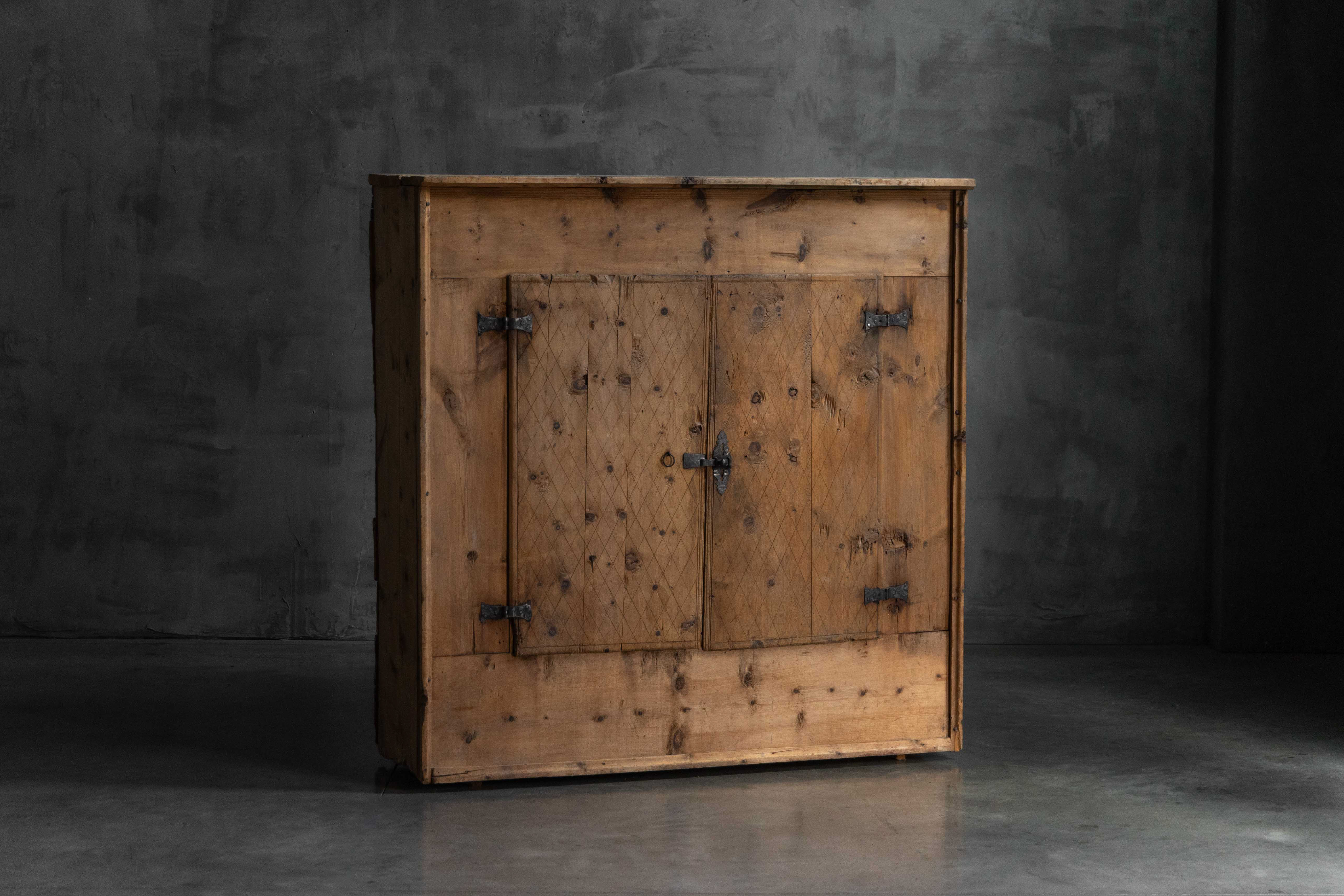  Rustic Alpine Folk Art Pine Cupboard - Circa 1800 