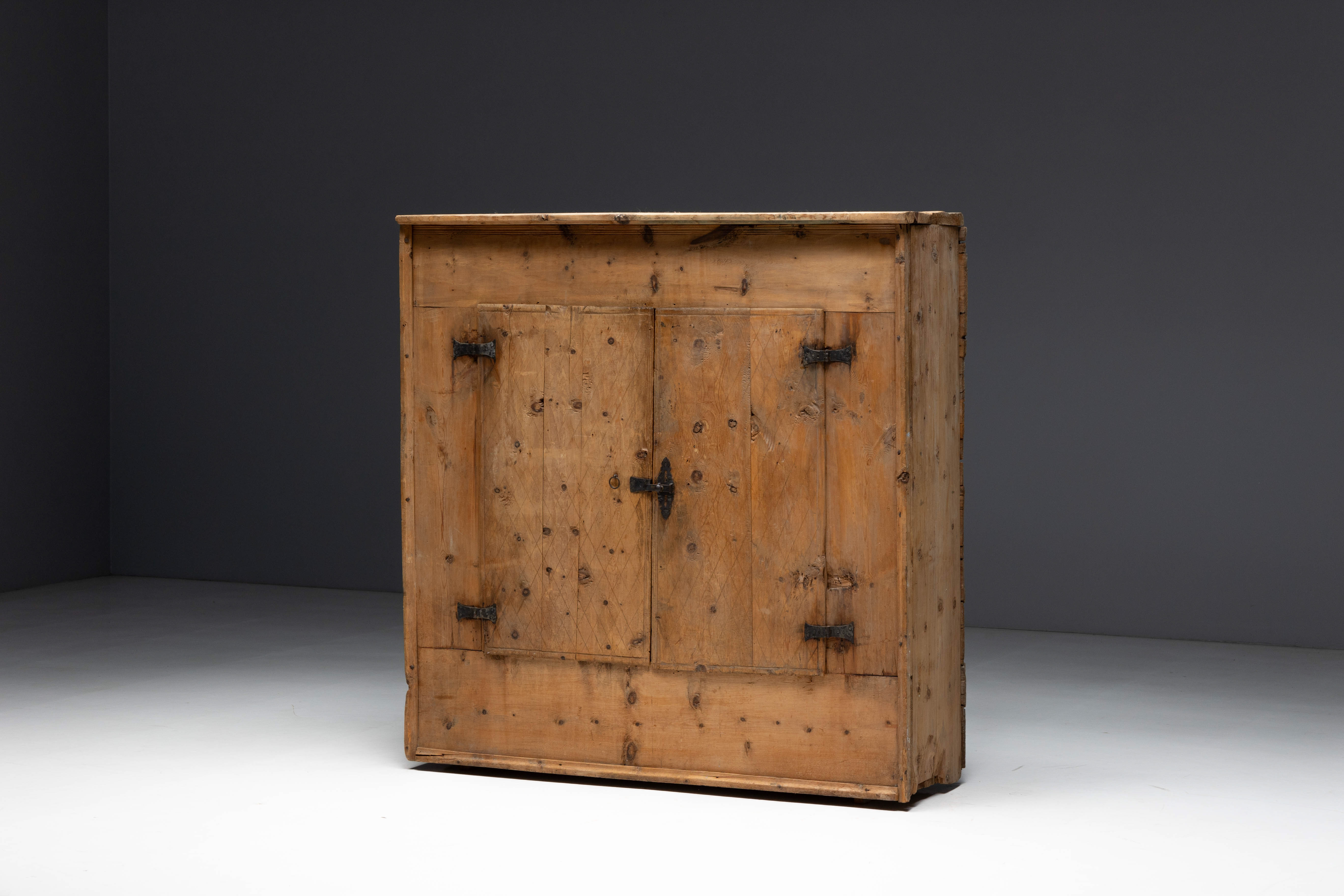  Rustic Alpine Folk Art Pine Cupboard - Circa 1800 