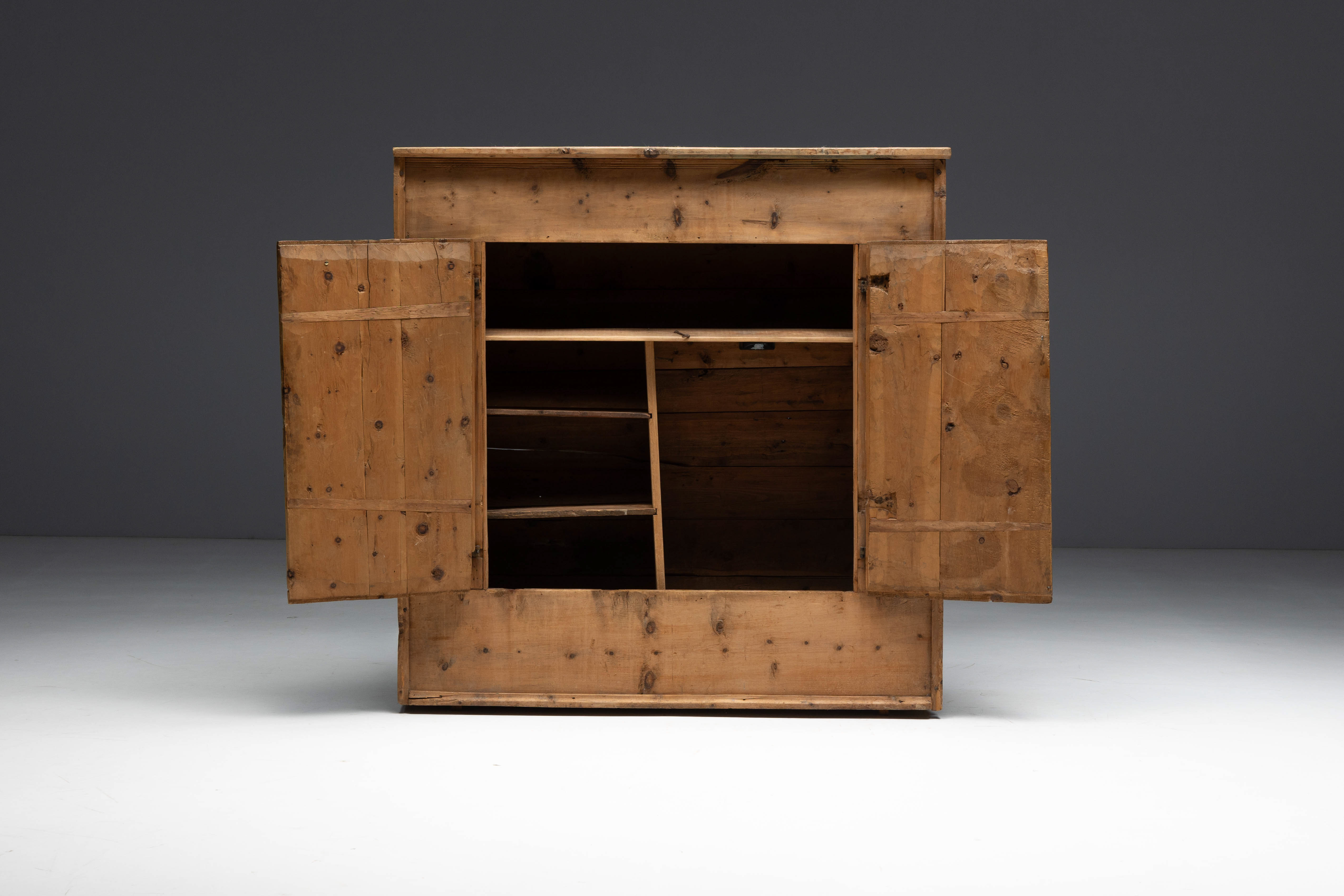 Rustic Alpine Folk Art Pine Cupboard - Circa 1800 